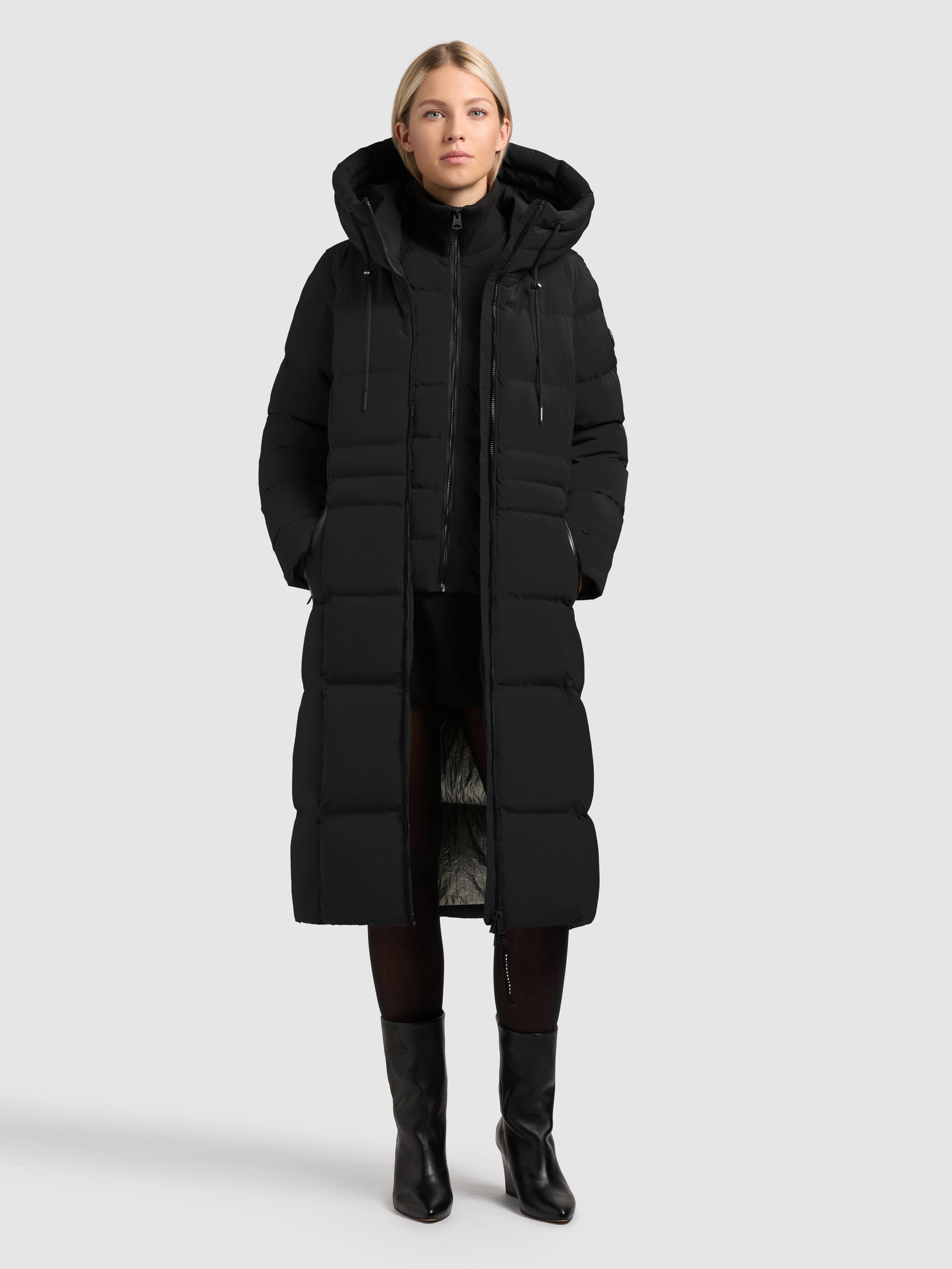 khujo-mantel-enakh-black-slim-fit-steppmantel-knielang-mit-kapuze-damen image 1
