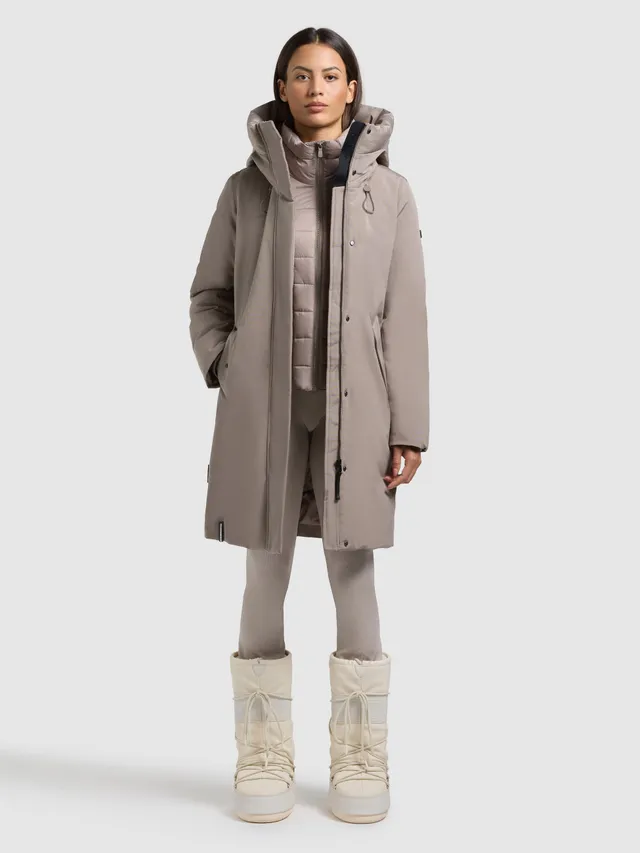 khujo-wedelia-with-inner-jacket-damen-kurzmantel-greige-2-in-1-mit-herausnehmbar image 1