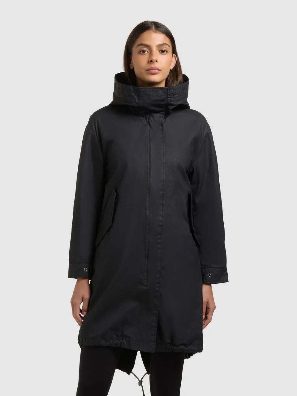 khujo-nele-damen-mantel-black-aus-gewachster-baumwolle image 1