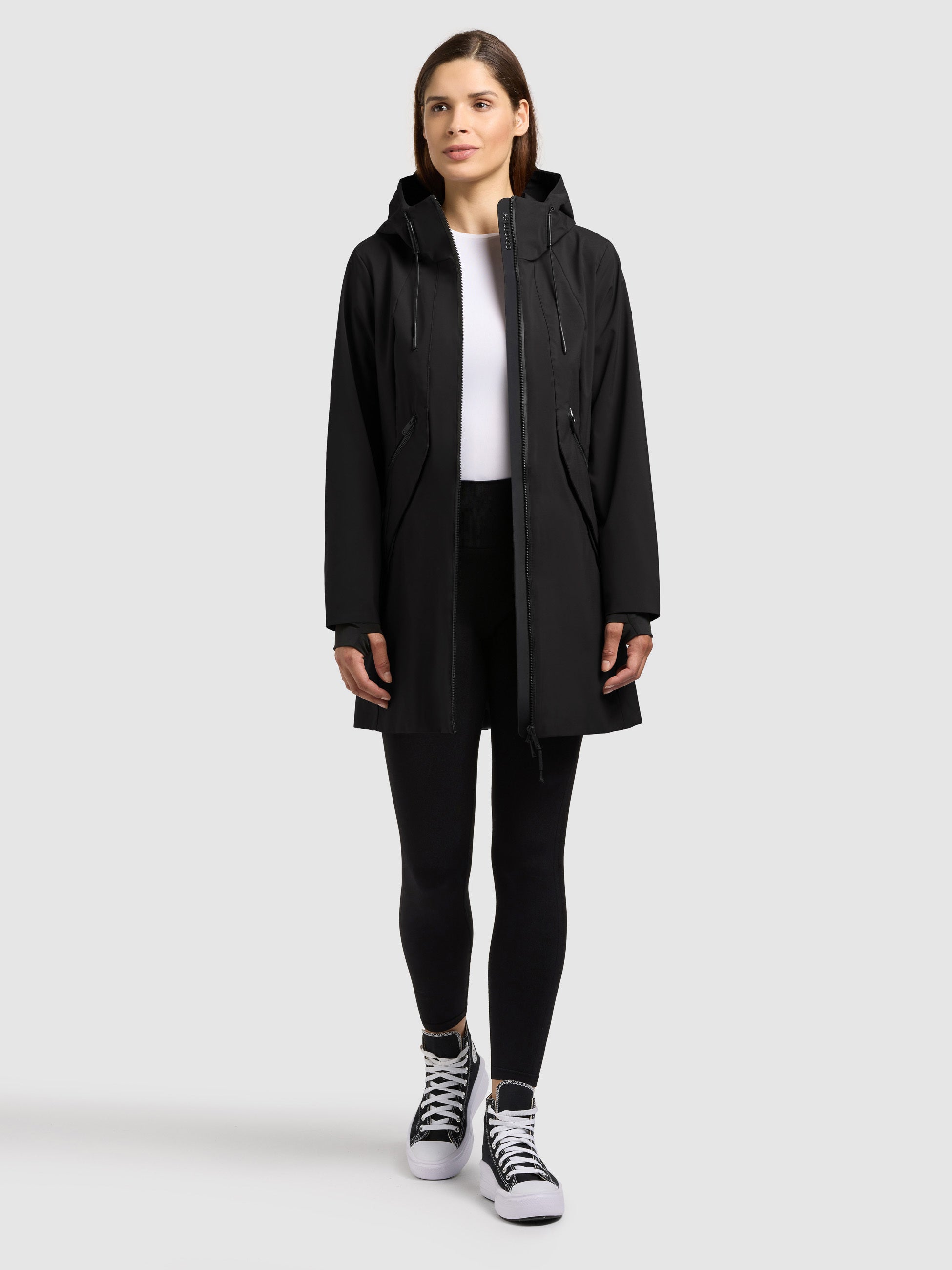 khujo-jacke-eiza-black-lange-damen-regenjacke-wasserabweisend-schwarz image 2