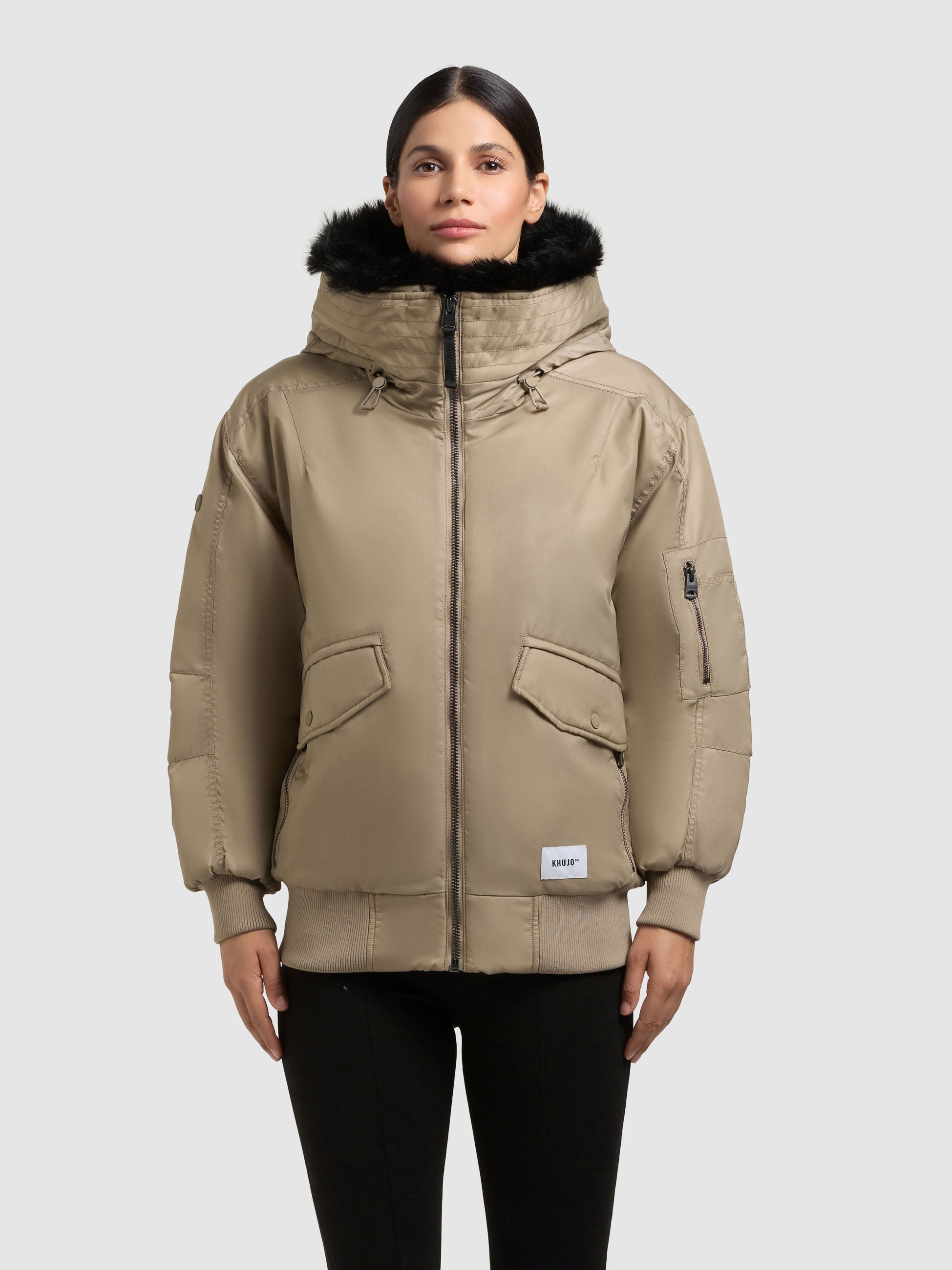 khujo-jacke-cela-bomber-beige-damen-bomberjacke-mit-kapuze-loose-fit image 4