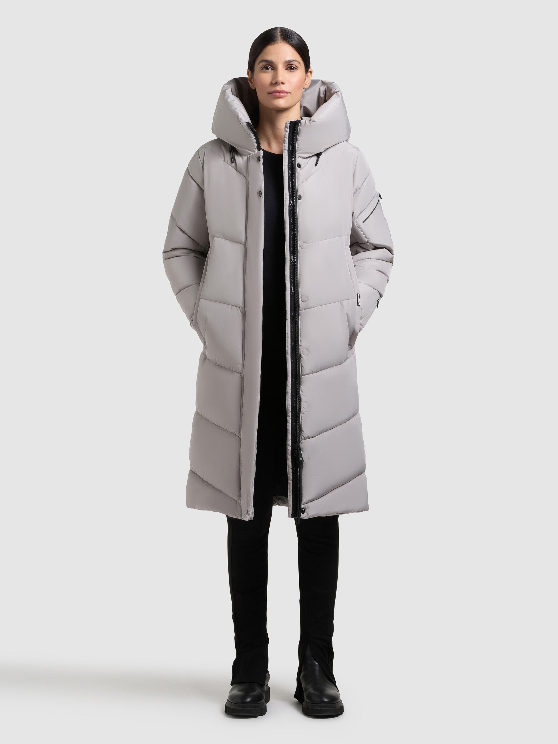 khujo-coat-jange2-matt-blizzard-grey-knielanger-damen-steppmantel image 1