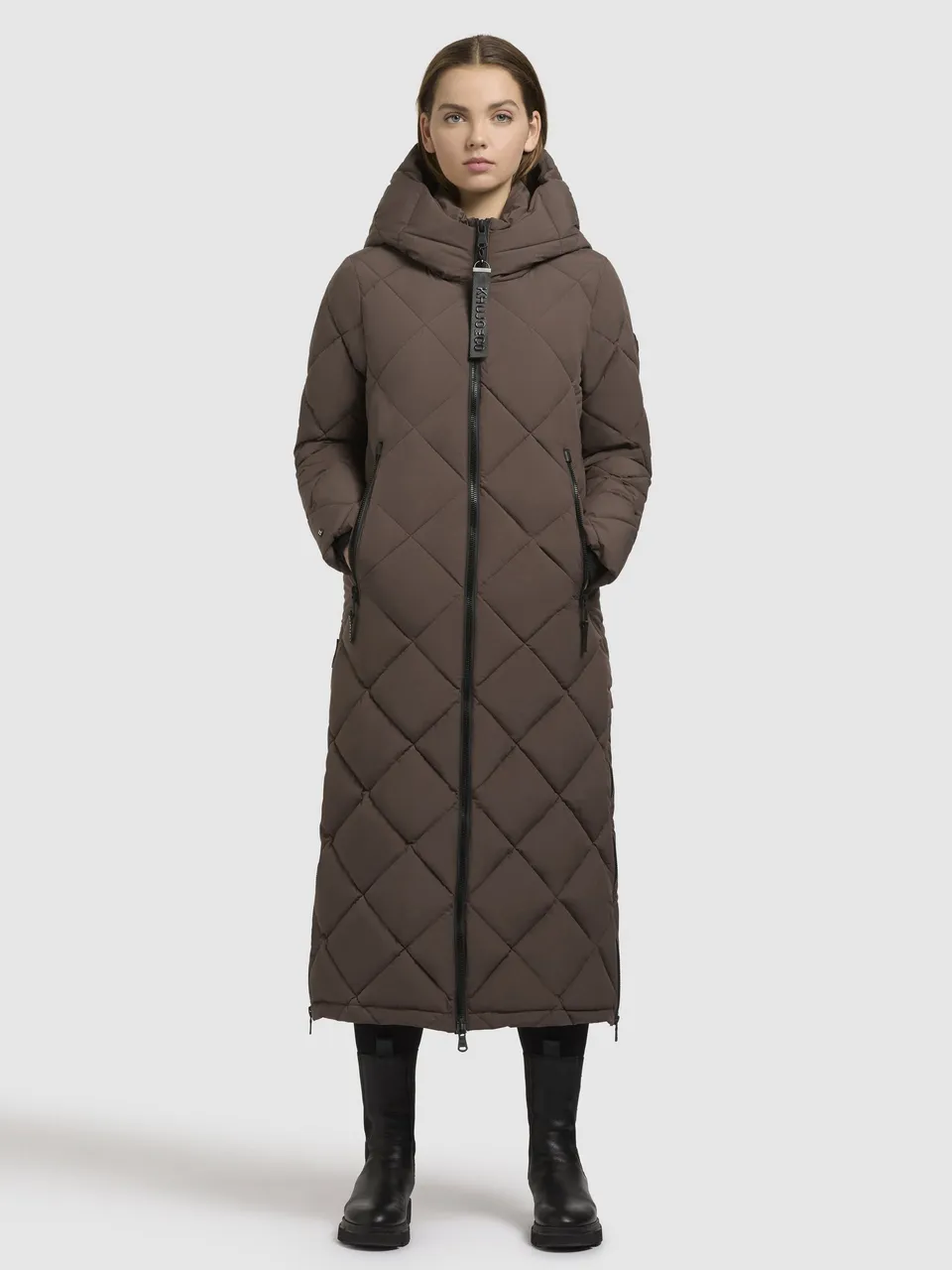 khujo-mantel-genti-taupe-dunkel-damen-steppmantel-wadenlang-regular-fit image 1