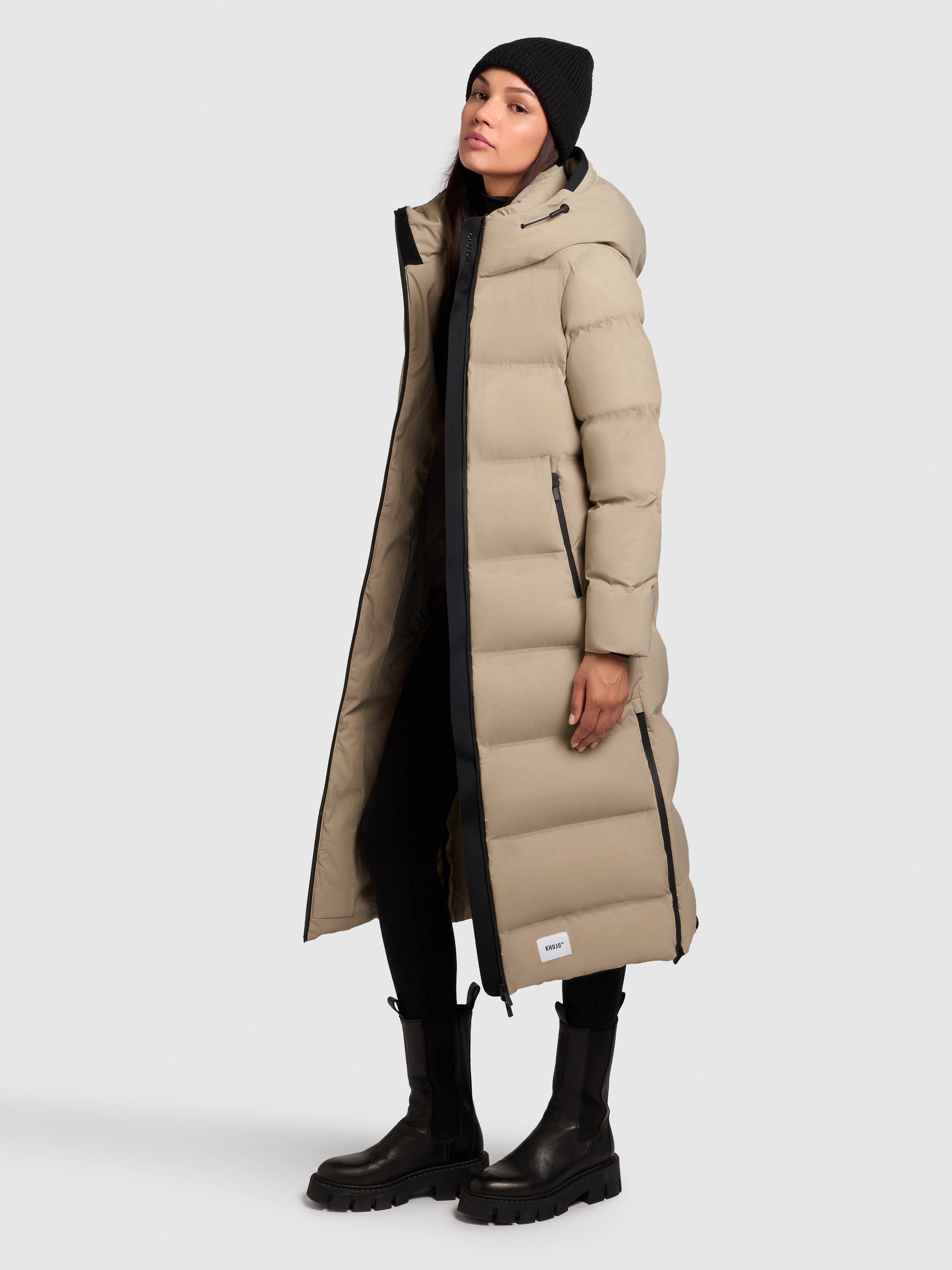 khujo-mantel-larea3-beige-damen-steppmantel-wadenlang-warm-wattiert image 6