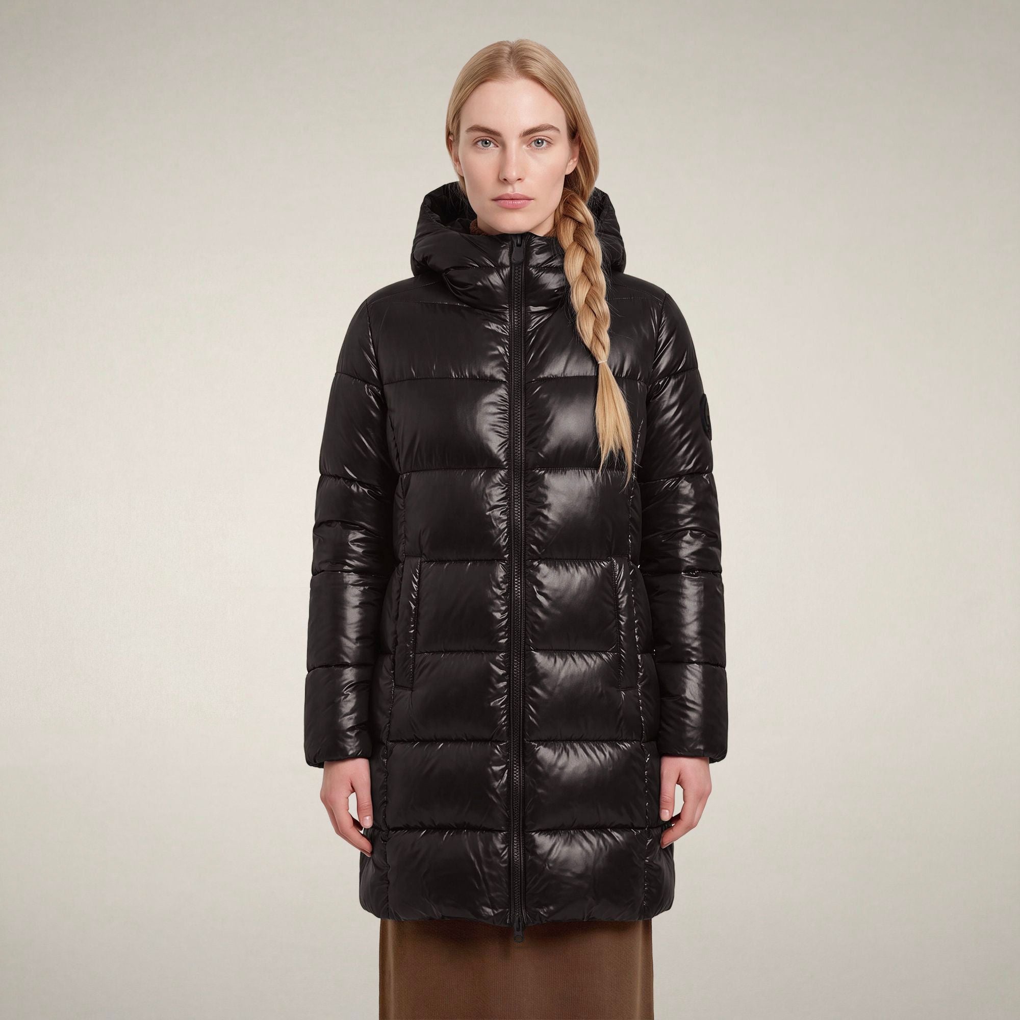 save-the-duck-ines-damen-daunenmantel-lang-braun-schwarz image 5