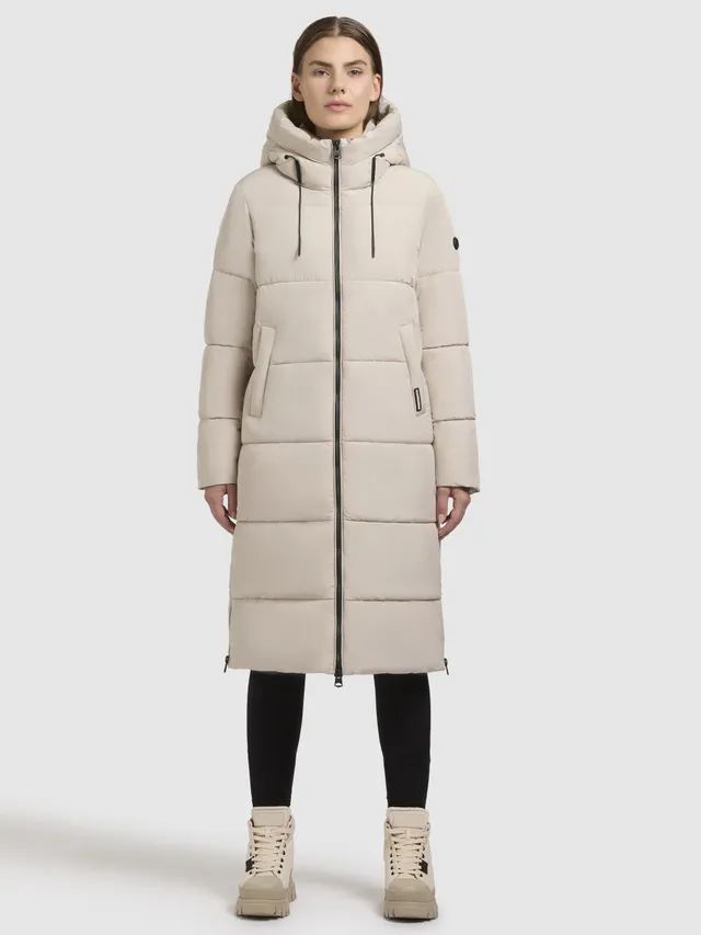 khujo-miri2-damen-coat-light-beige-knielanger-steppmantel-mit-kapuze-regular-fit image 1