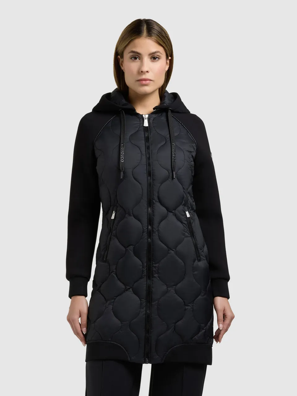 khujo-mantel-nora-black-damen-steppmantel-materialmix-neopren image 1