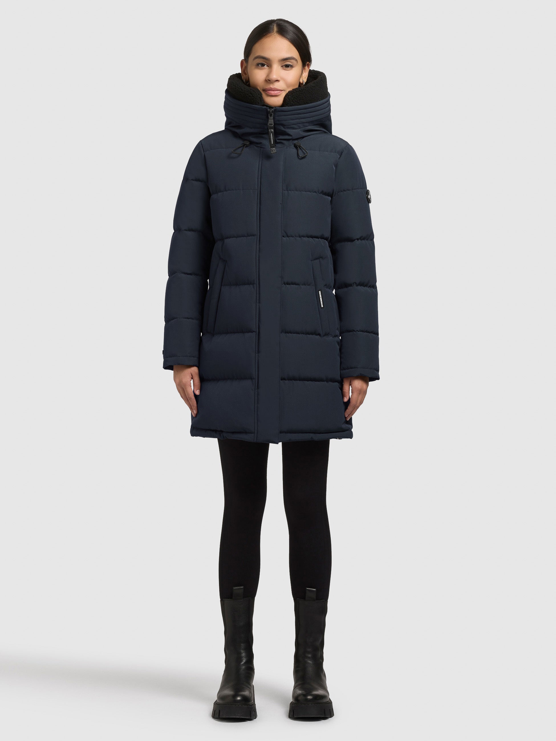 khujo-kelsi-damen-coat-port-blue-kurz-gesteppt-mit-kapuze-und-kunstfell image 1