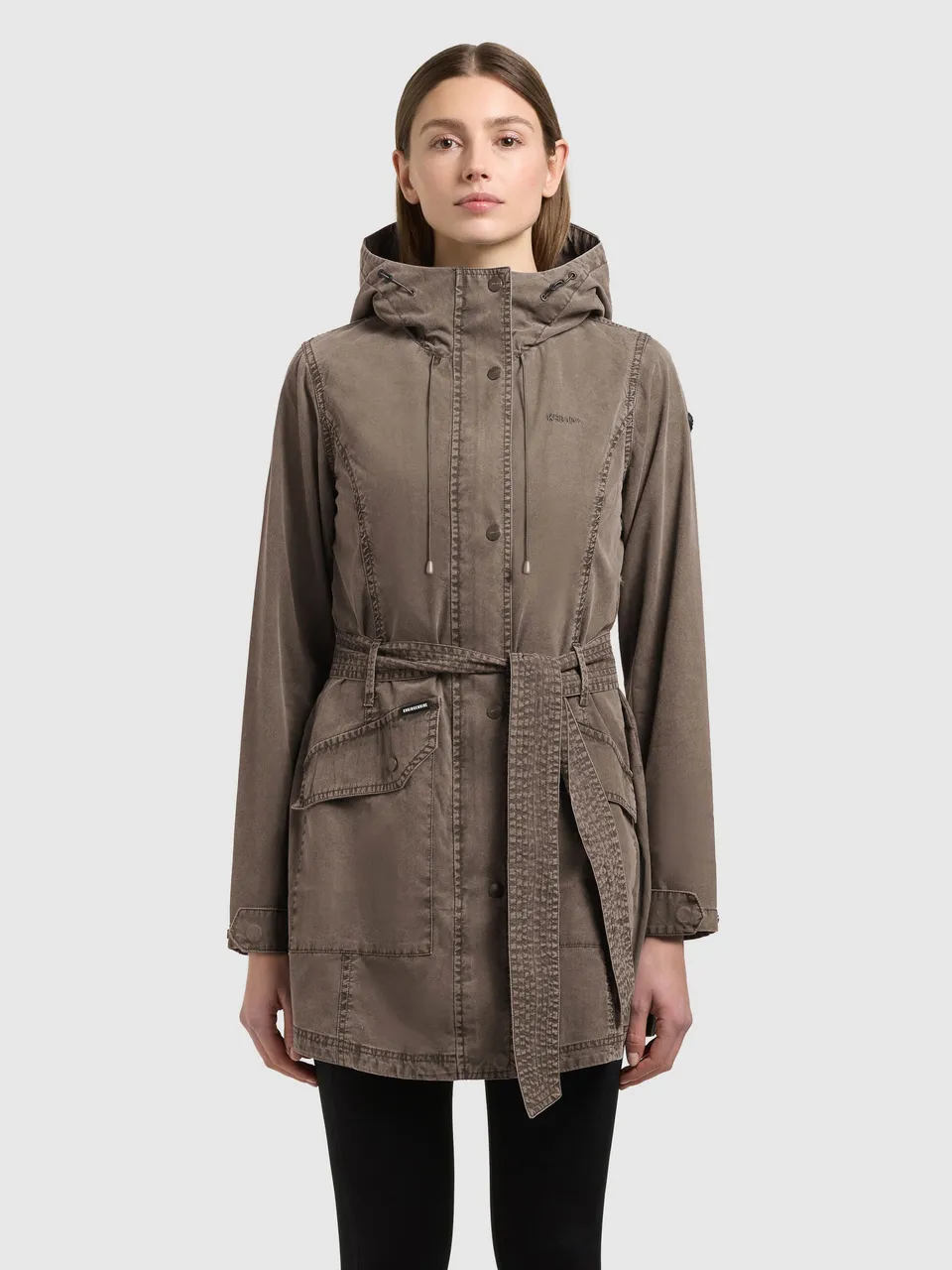 khujo-prea-jacke-damen-trench-parka-in-latte-brown-mit-kapuze-und-g-rtel image 1