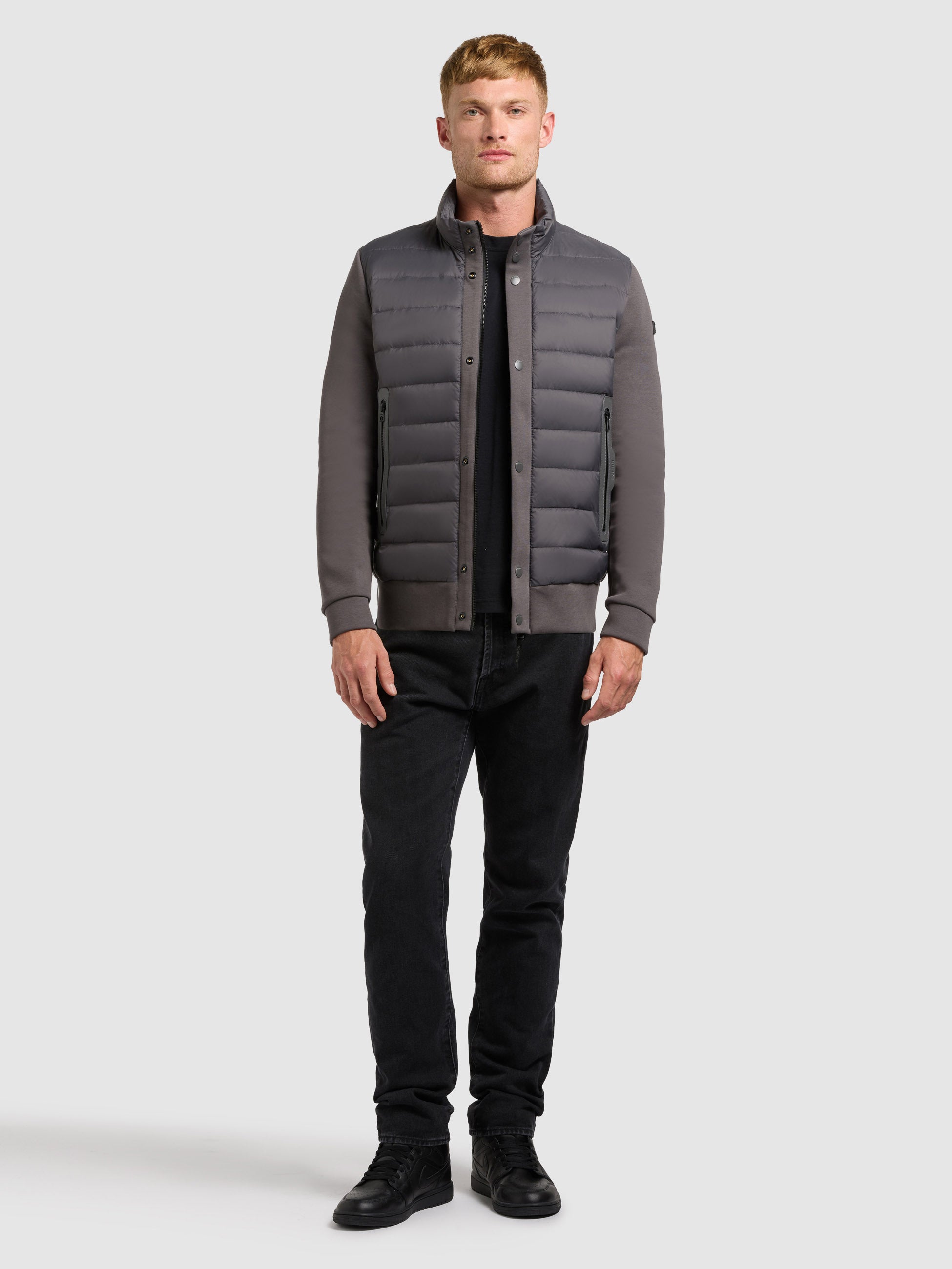 khujo-jacke-walnut-slate-grey-kurze-steppjacke-im-materialmix image 2