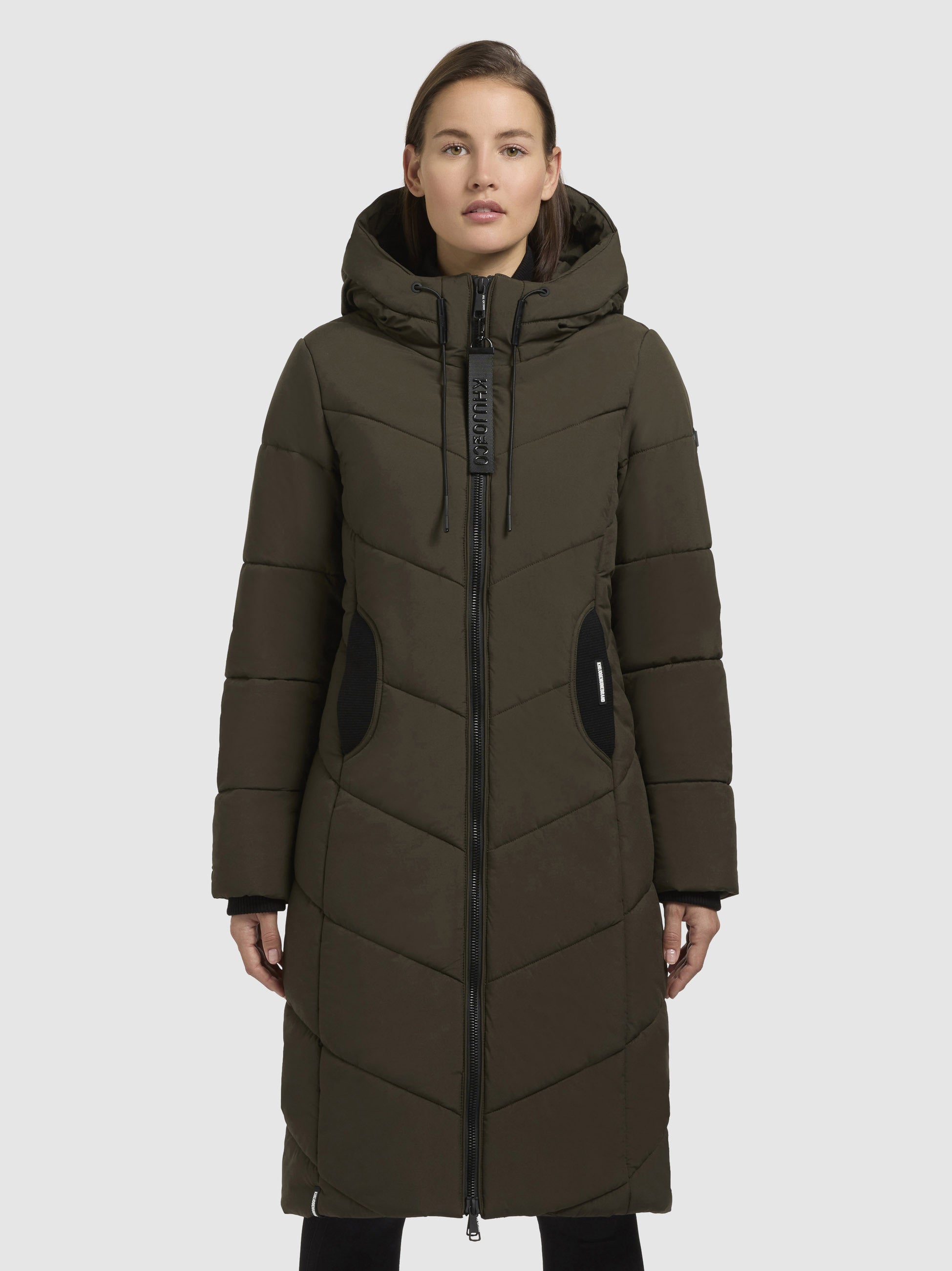 khujo-mantel-aribay5-khaki-lange-damen-steppjacke-mit-strick image 4