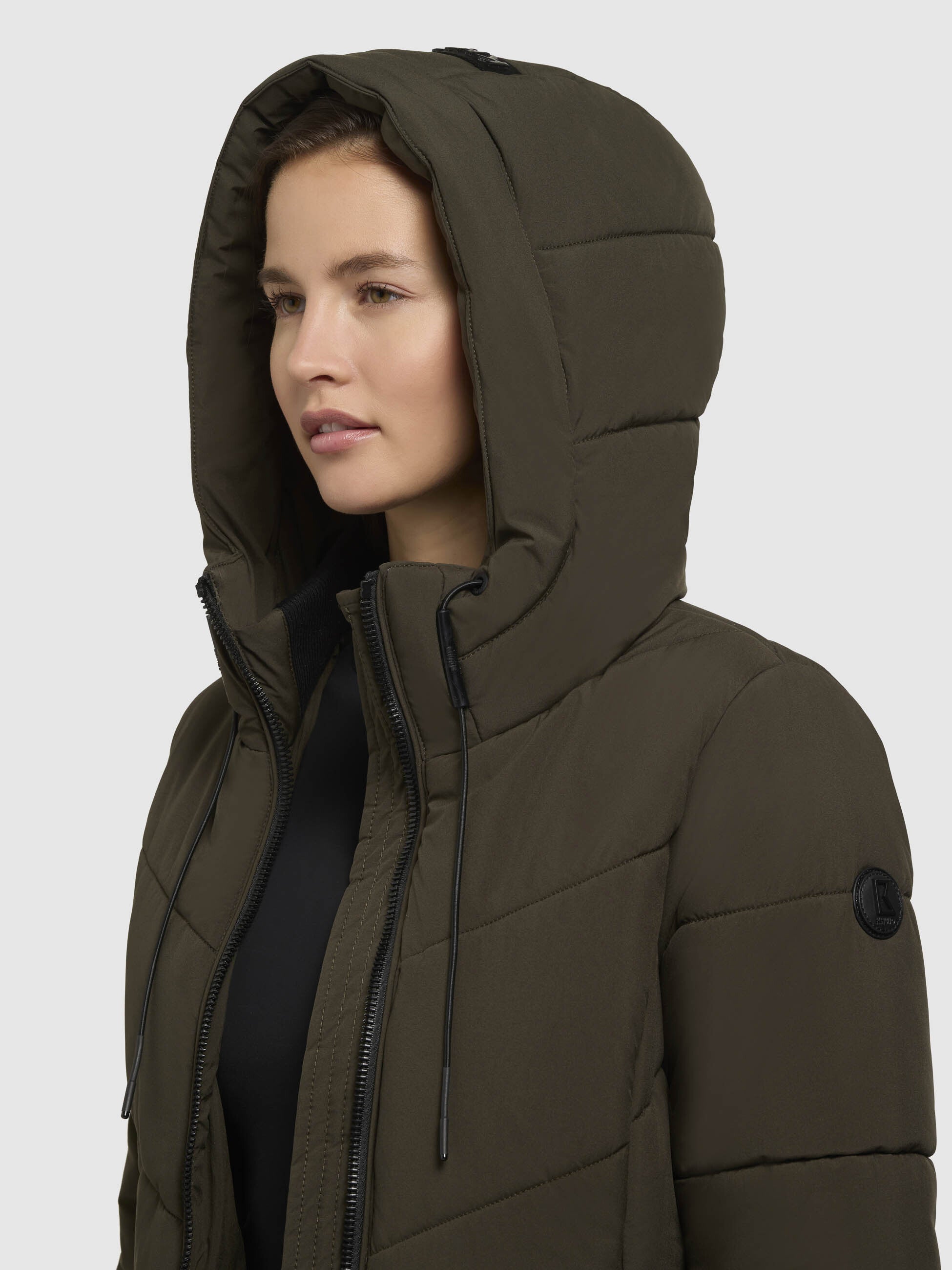 khujo-mantel-aribay5-khaki-lange-damen-steppjacke-mit-strick image 7