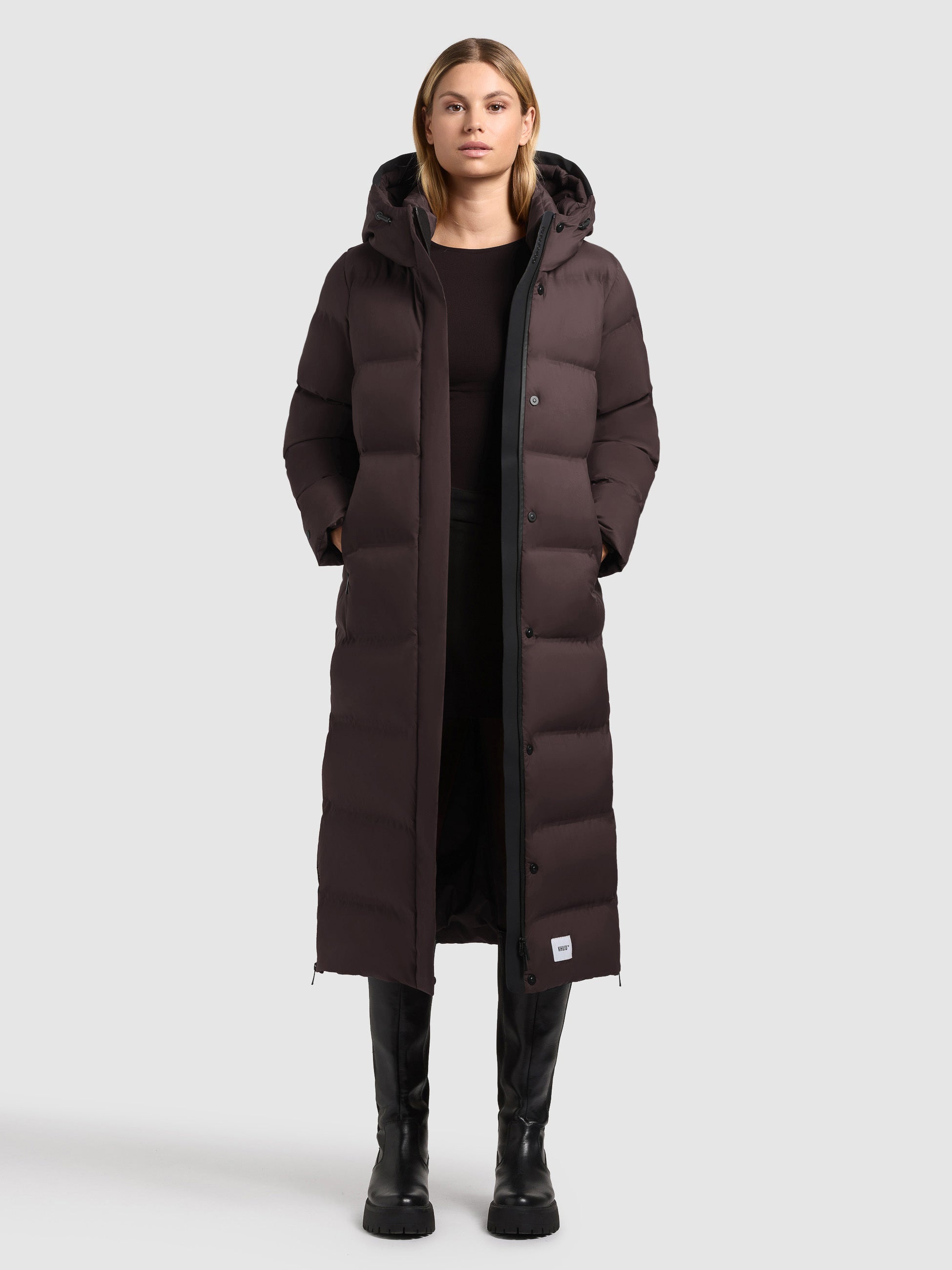 khujo-coat-mayla3-moody-plum-wadenlanger-steppmantel-damen-mit-kapuze image 1