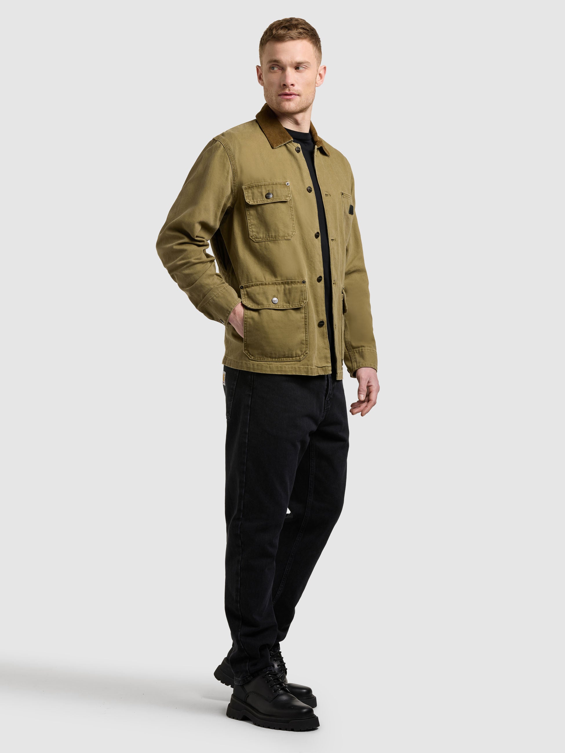 khujo-jacke-nuhh-canary-green-workwear-canvas-jacke-mit-cordkragen image 6