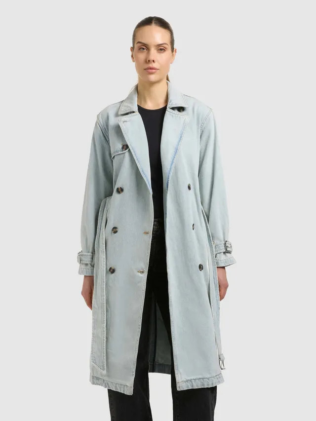 khujo-hera-damen-mantel-bleached-blue-jeans-trench-aus-denim-lang image 1