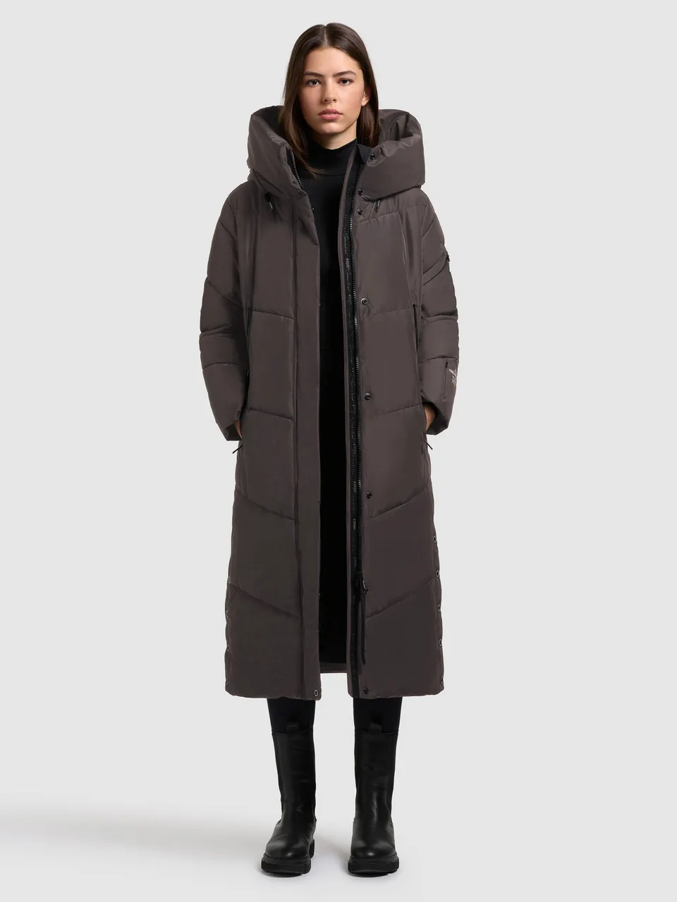 khujo-coat-pulset-matt-graphite-gray-knielanger-winter-steppmantel image 1