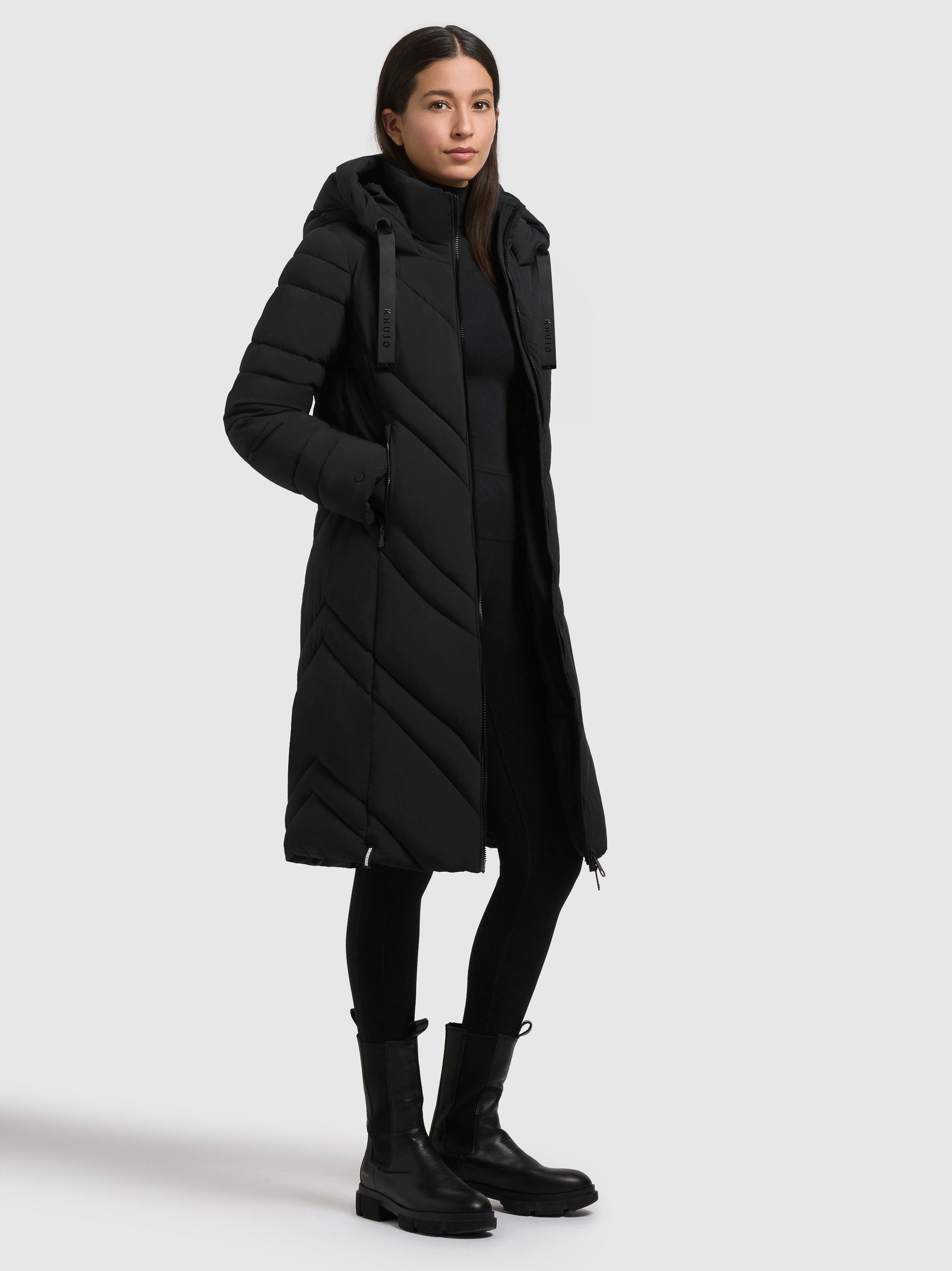 khujo-bibb-damen-steppmantel-black-knielang image 2