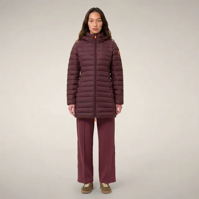 save-the-duck-carol-damen-steppmantel-lang-bordeaux-schwarz image 1