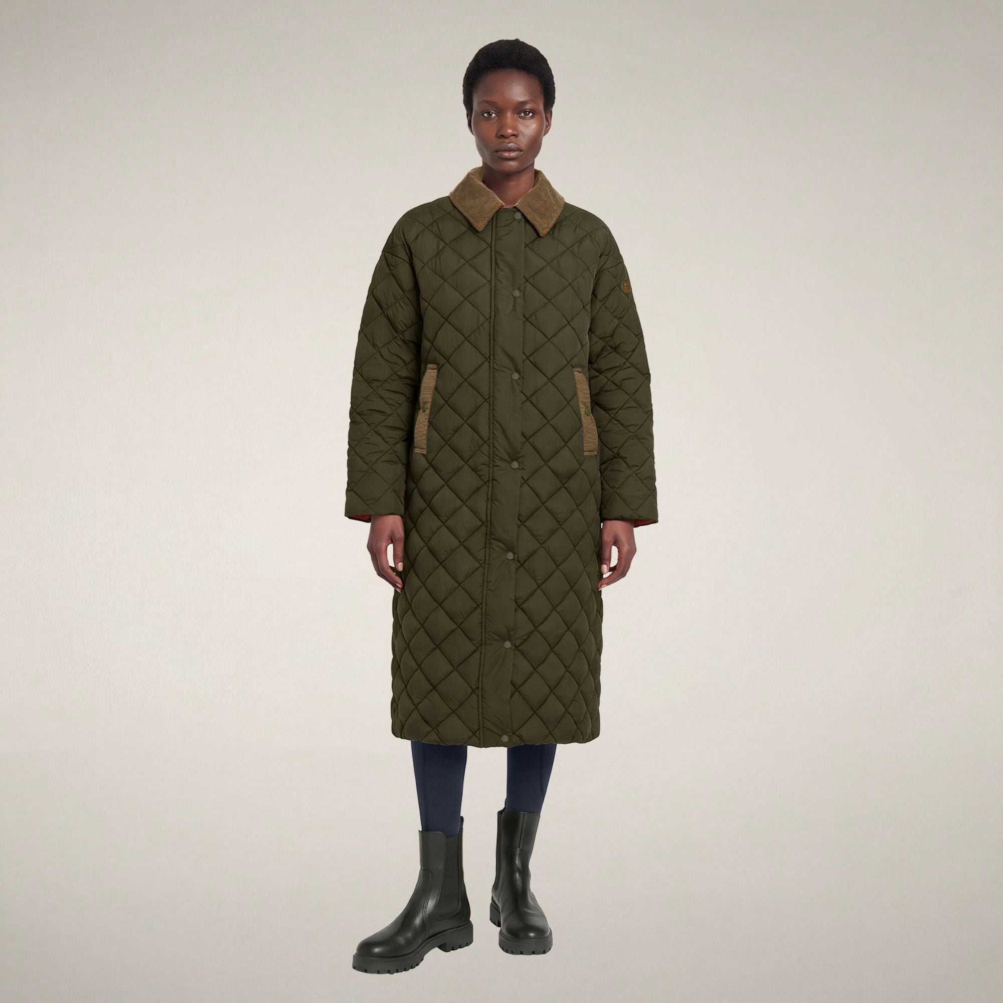 save-the-duck-sadie-damen-long-steppjacke-gr-n-serpente-rautenstepp-mit-kontrast image 1