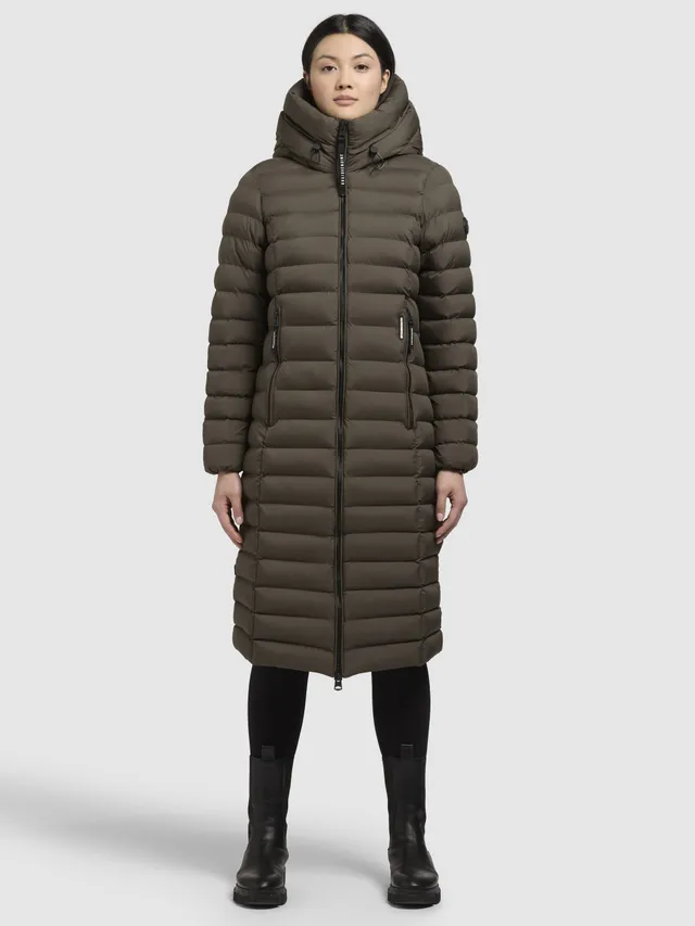 khujo-imes-damen-coat-khaki-wattierter-knielanger-steppmantel image 1