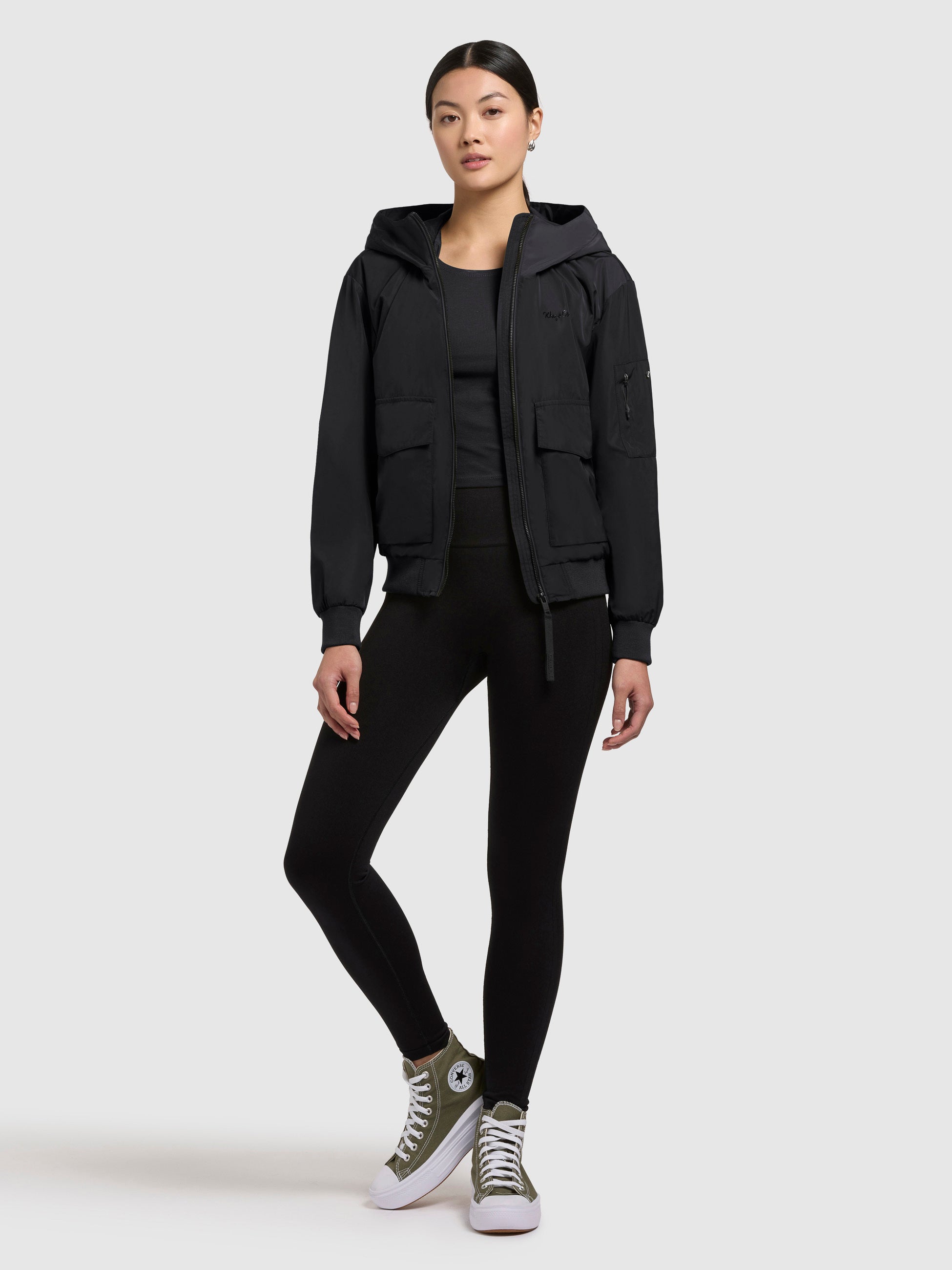 khujo-blousonjacke-anov-damen-bomberjacke-schwarz-doppelte-kapuze image 1