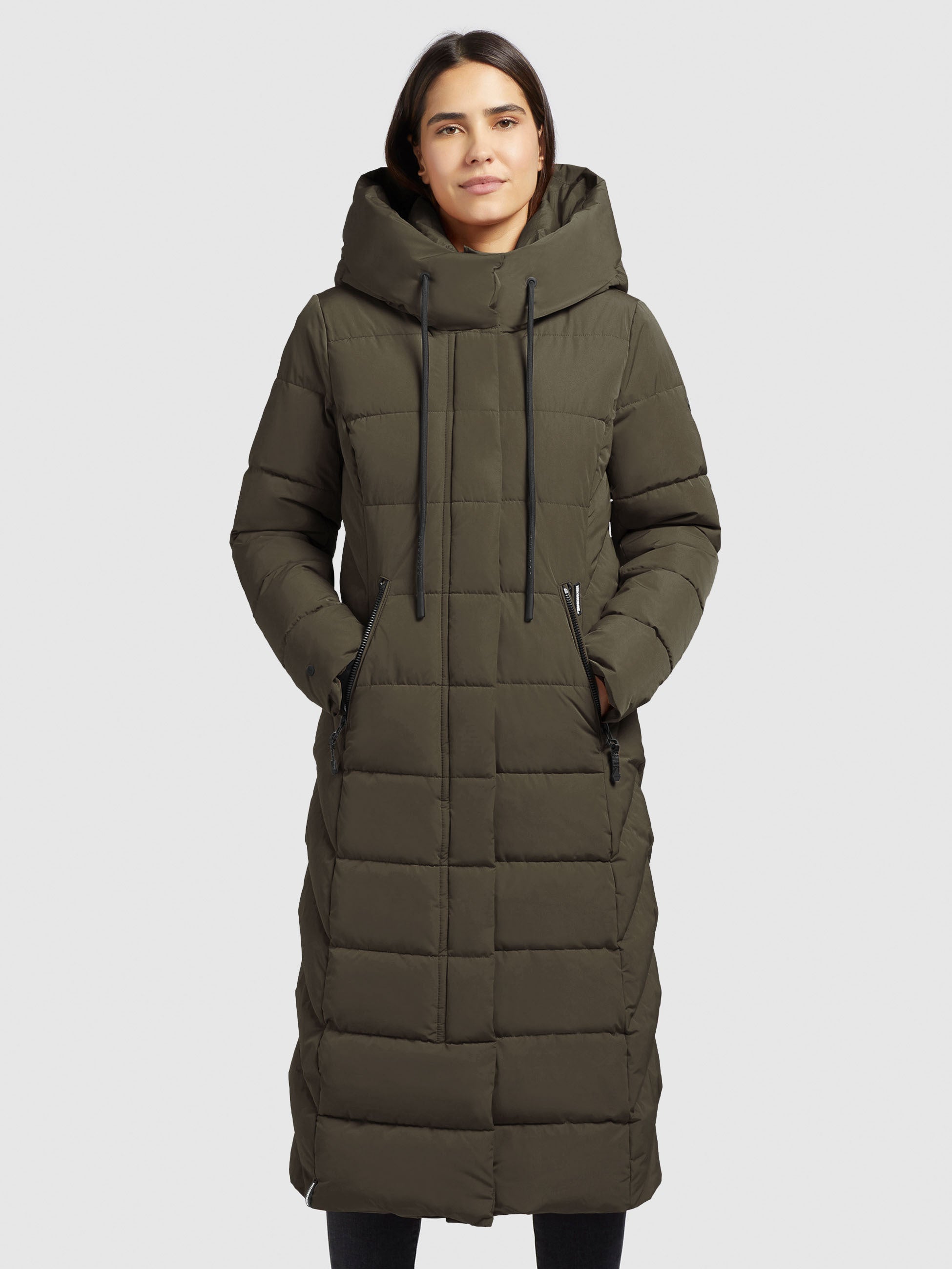khujo-mantel-tynse-khaki-wadenlanger-damen-steppmantel-regular-fit image 4