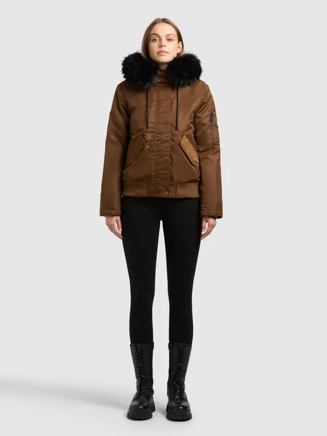 khujo-jacke-tyla-copper-brown-gl-nzende-bomberjacke-damen-mit-kunstfell image 1