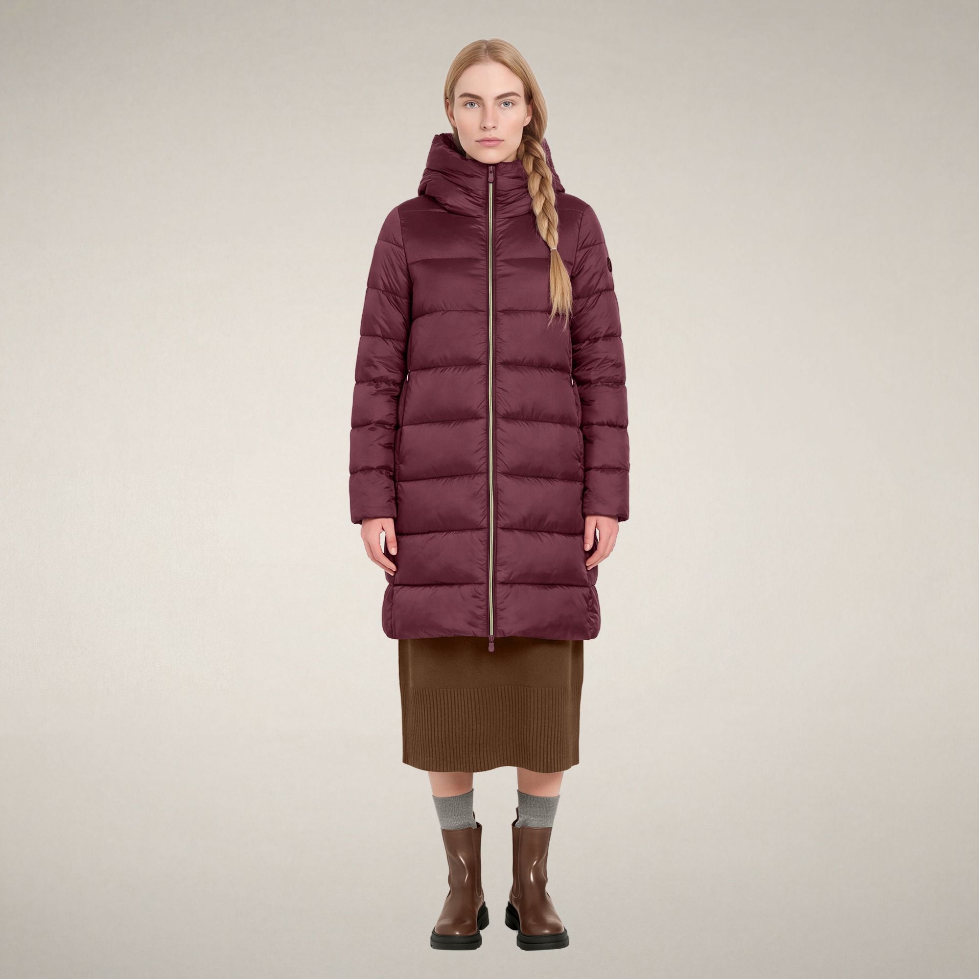 save-the-duck-lysa-extra-langer-daunenmantel-damen-bordeaux-mit-kapuze image 1