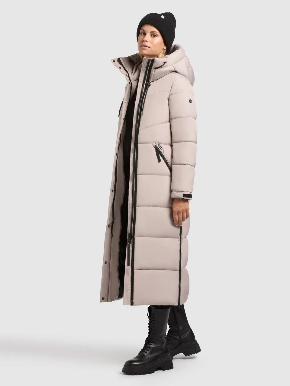khujo-mantel-shimanta5-dusty-beige-wadenlanger-winter-steppmantel-mit-kapuze image 1