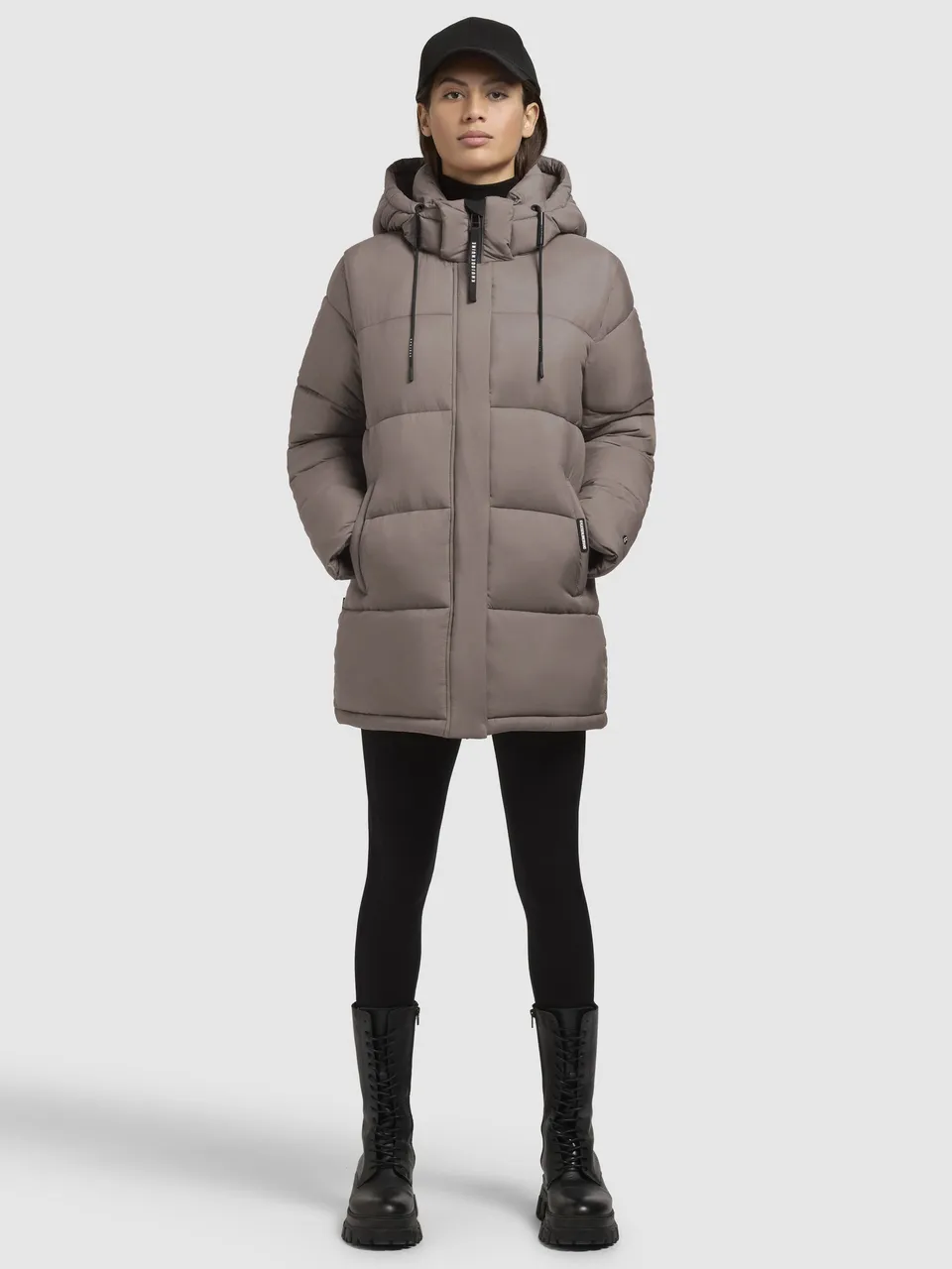 khujo-jacke-word3-matt-taupe-dunkel-damen-steppjacke-mit-kapuze image 1