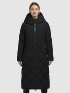 khujo-elow-damen-coat-black-knielang-gesteppt-mit-rautenmuster image 4