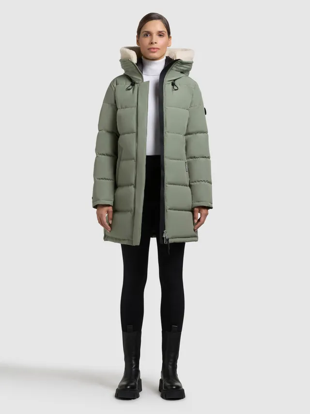 khujo-kelsi-damen-mantel-muted-green-kurz-steppmantel-mit-kapuze-und-kunstfell image 1