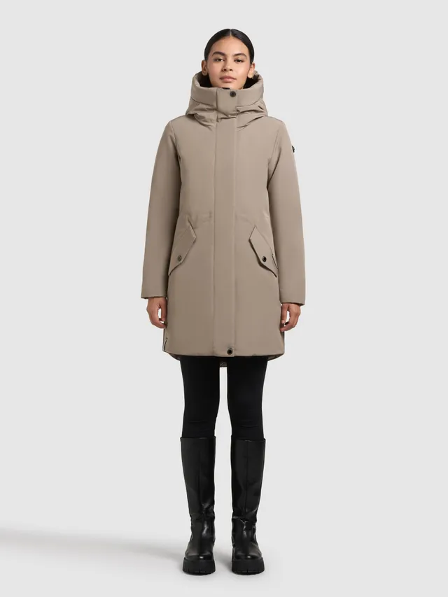 khujo-diance-damen-mantel-greige-kurz-slim-fit-wattiert image 1
