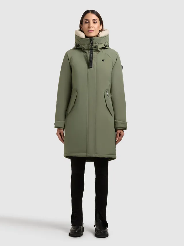khujo-coat-semie3-muted-green-leicht-wattierter-kurzmantel-mit-teddyfell-kapuze image 1