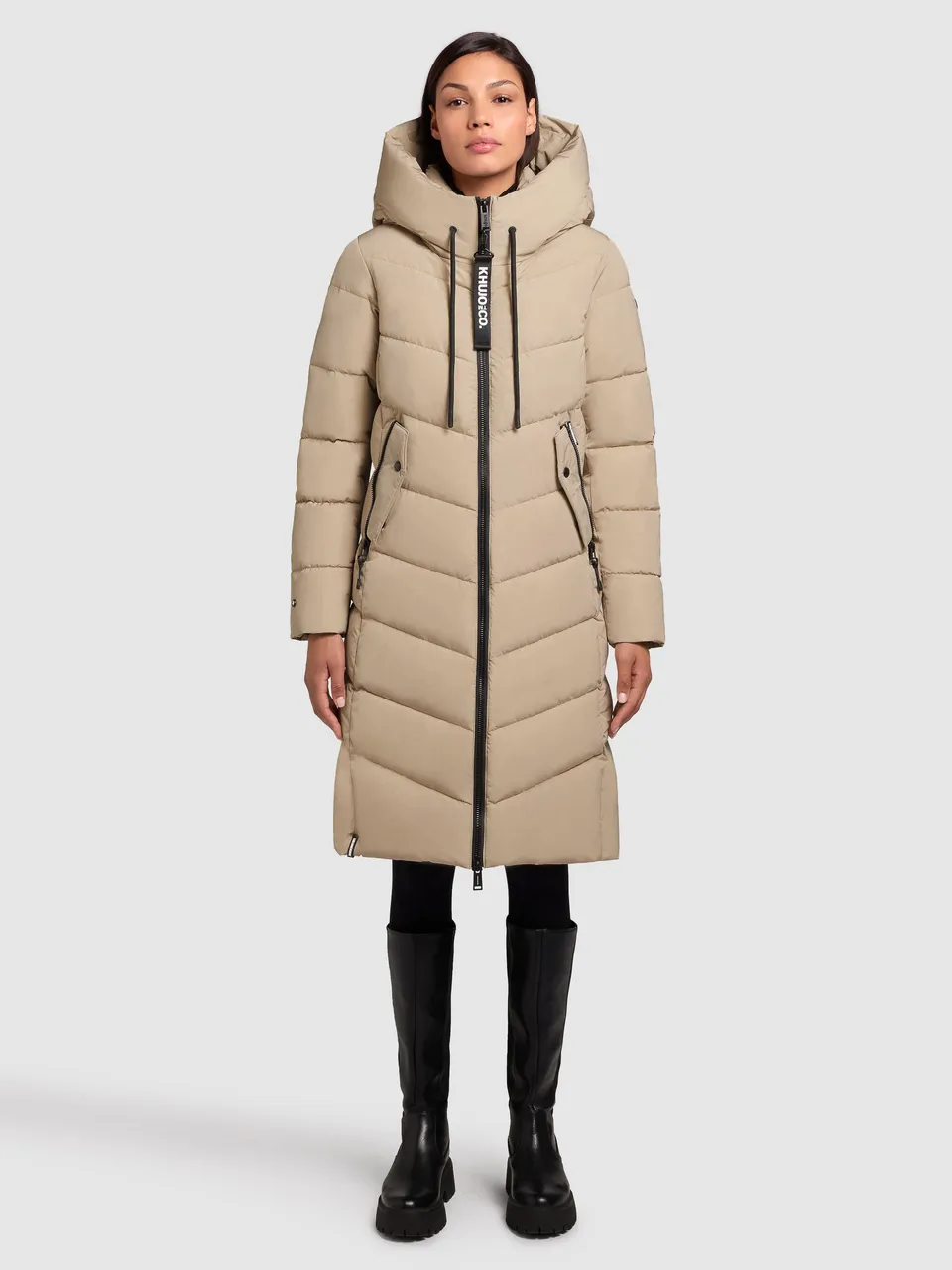 khujo-coat-mikia2-beige-knielanger-steppmantel-regular-fit image 1