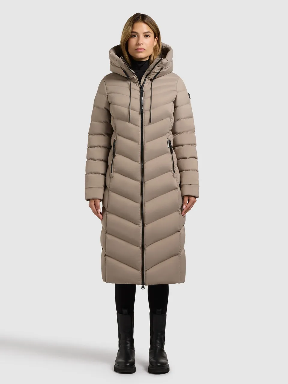 khujo-coat-stoane2-greige-steppmantel-damen-wadenlang image 1