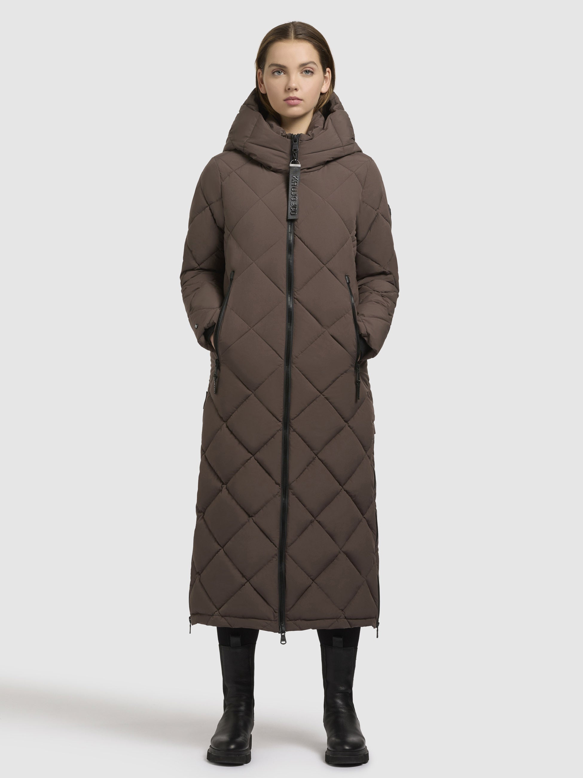 khujo-coat-genti-taupe-dark-wadenlanger-steppmantel-damen image 1