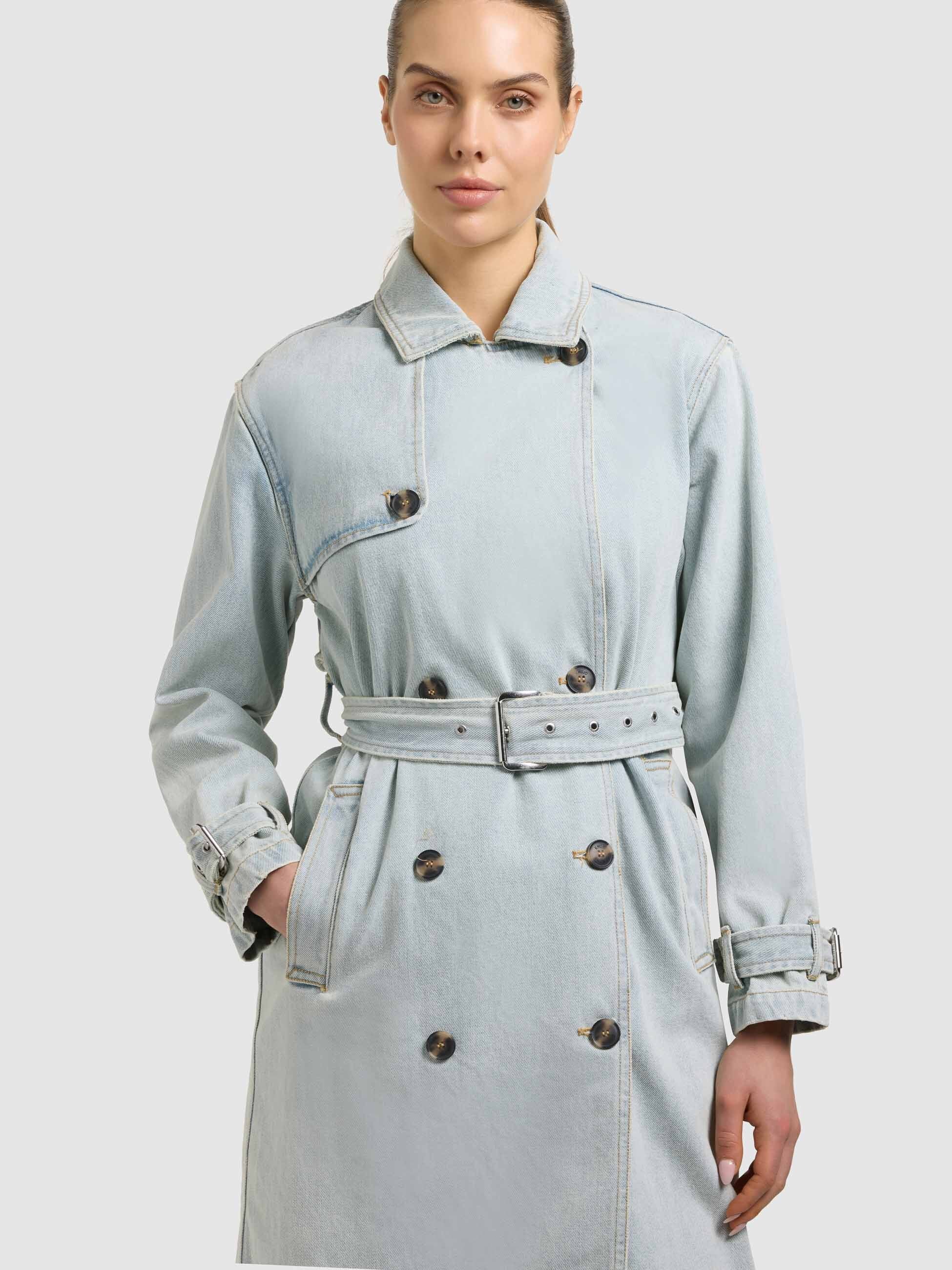 khujo-hera-damen-mantel-bleached-blue-jeans-trench-aus-denim-lang image 8
