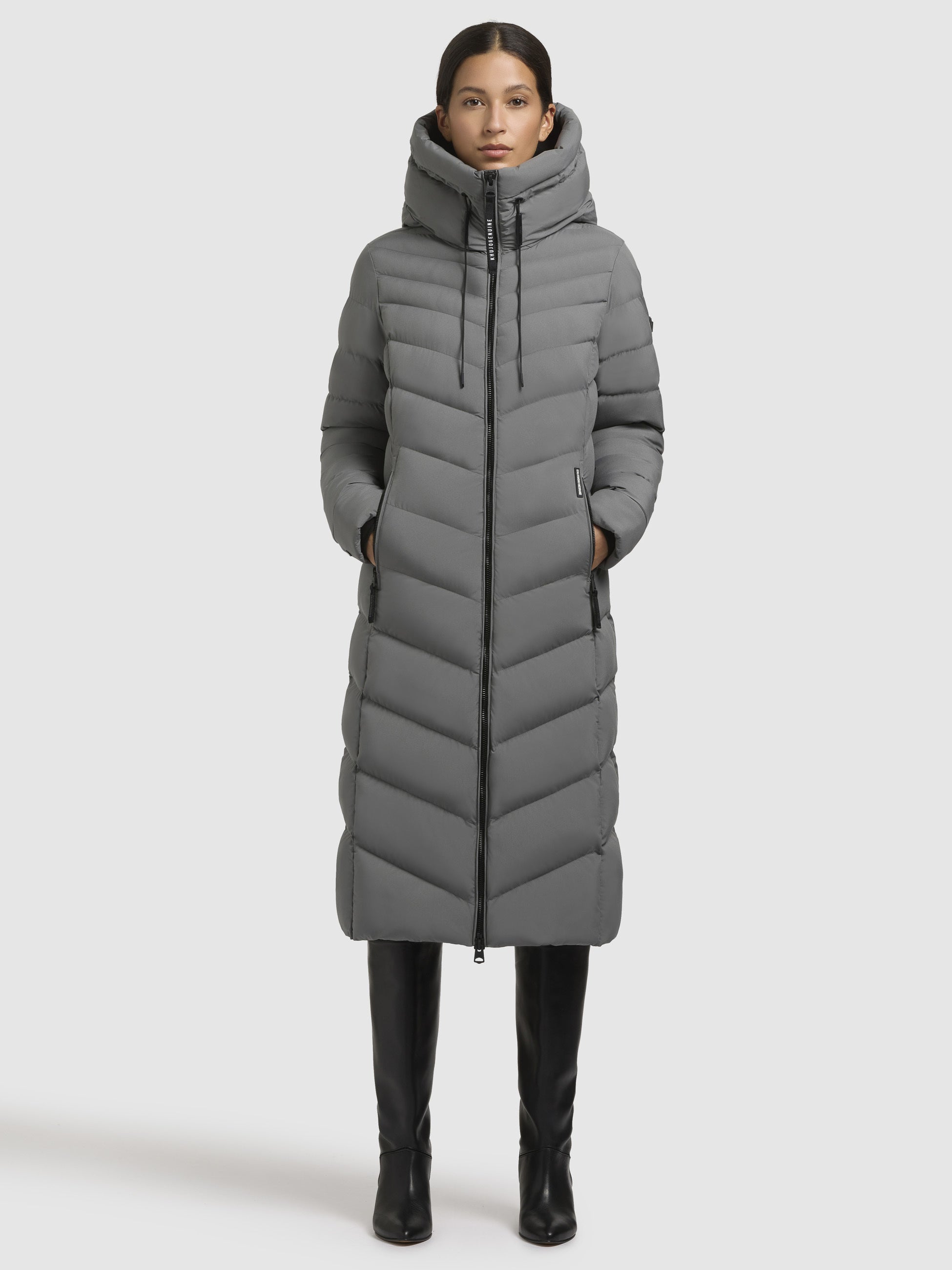 khujo-coat-stoane-gray-wadenlanger-damen-steppmantel-grau-figurbetont image 1