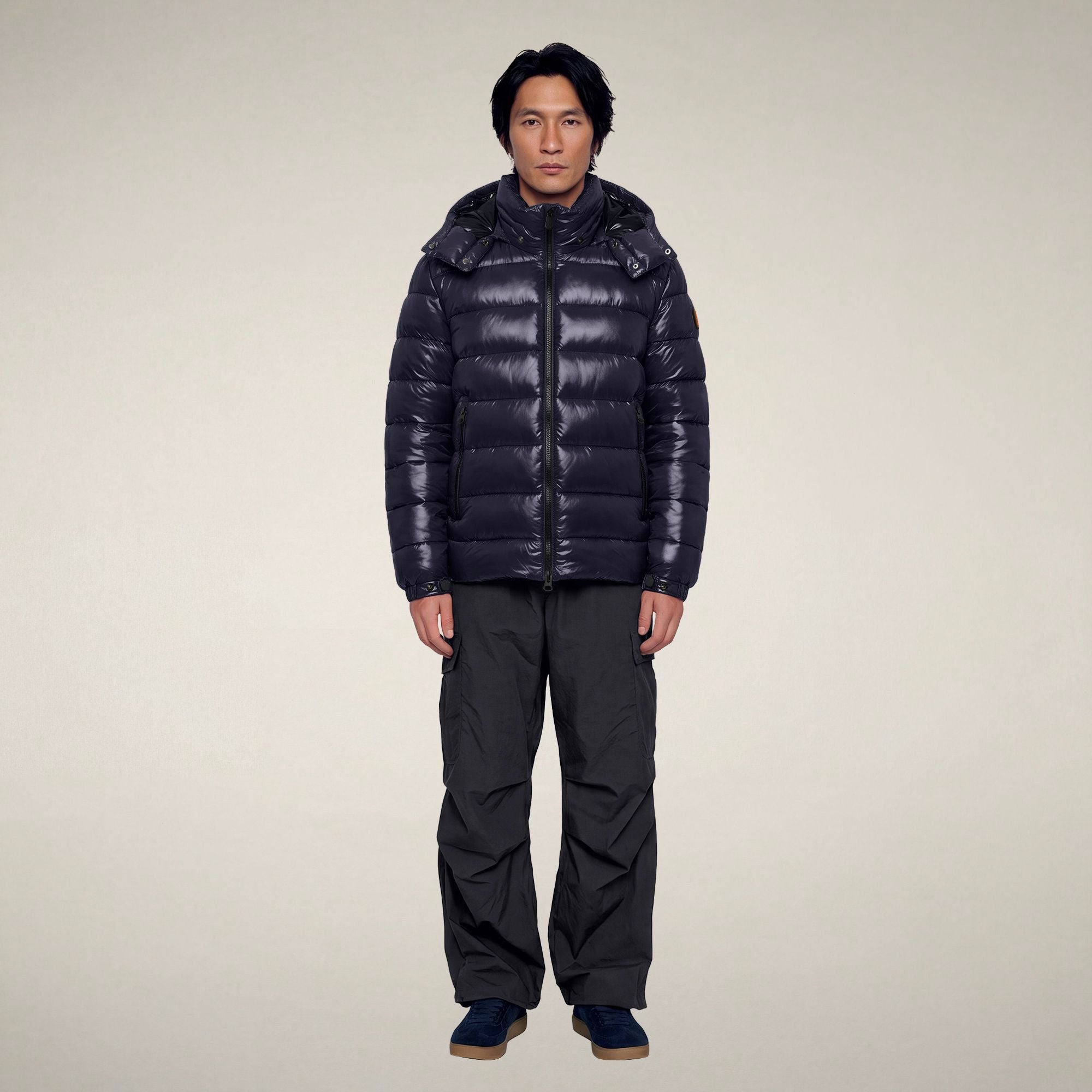 save-the-duck-florian-herren-pufferjacke-mit-kapuze-blau-schwarz-laqu image 1