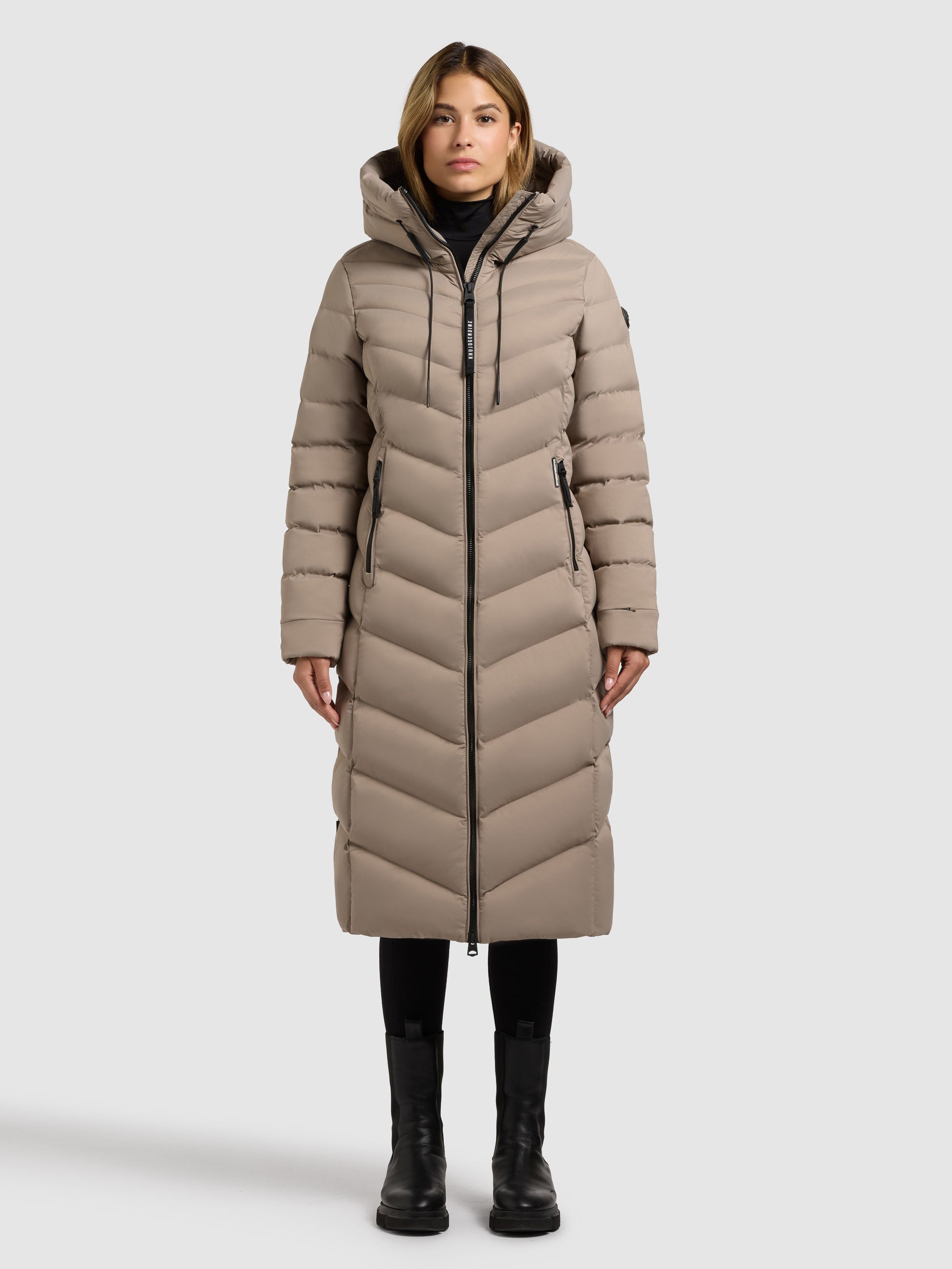 khujo-mantel-stoane2-greige-wadenlanger-damen-steppmantel-regular-fit image 1