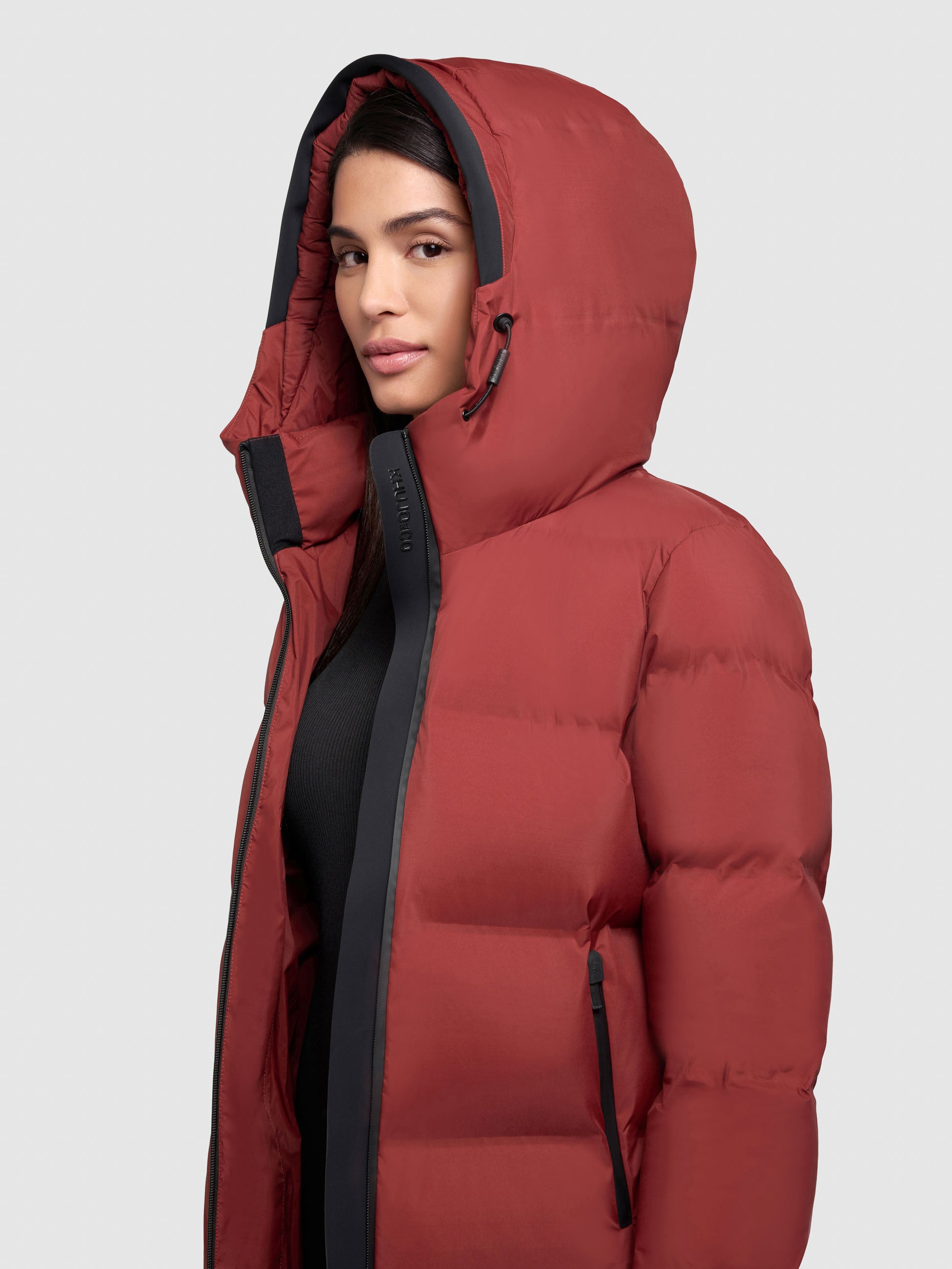 khujo-mantel-larea3-dark-red-wadenlanger-wattierter-damen-steppmantel image 7
