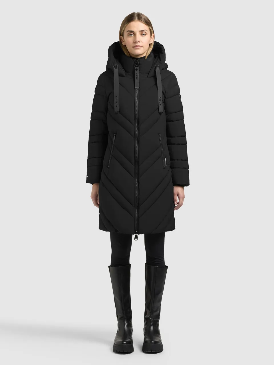 khujo-mantel-taby2-black-damen-steppmantel-knielang-mit-kapuze image 1
