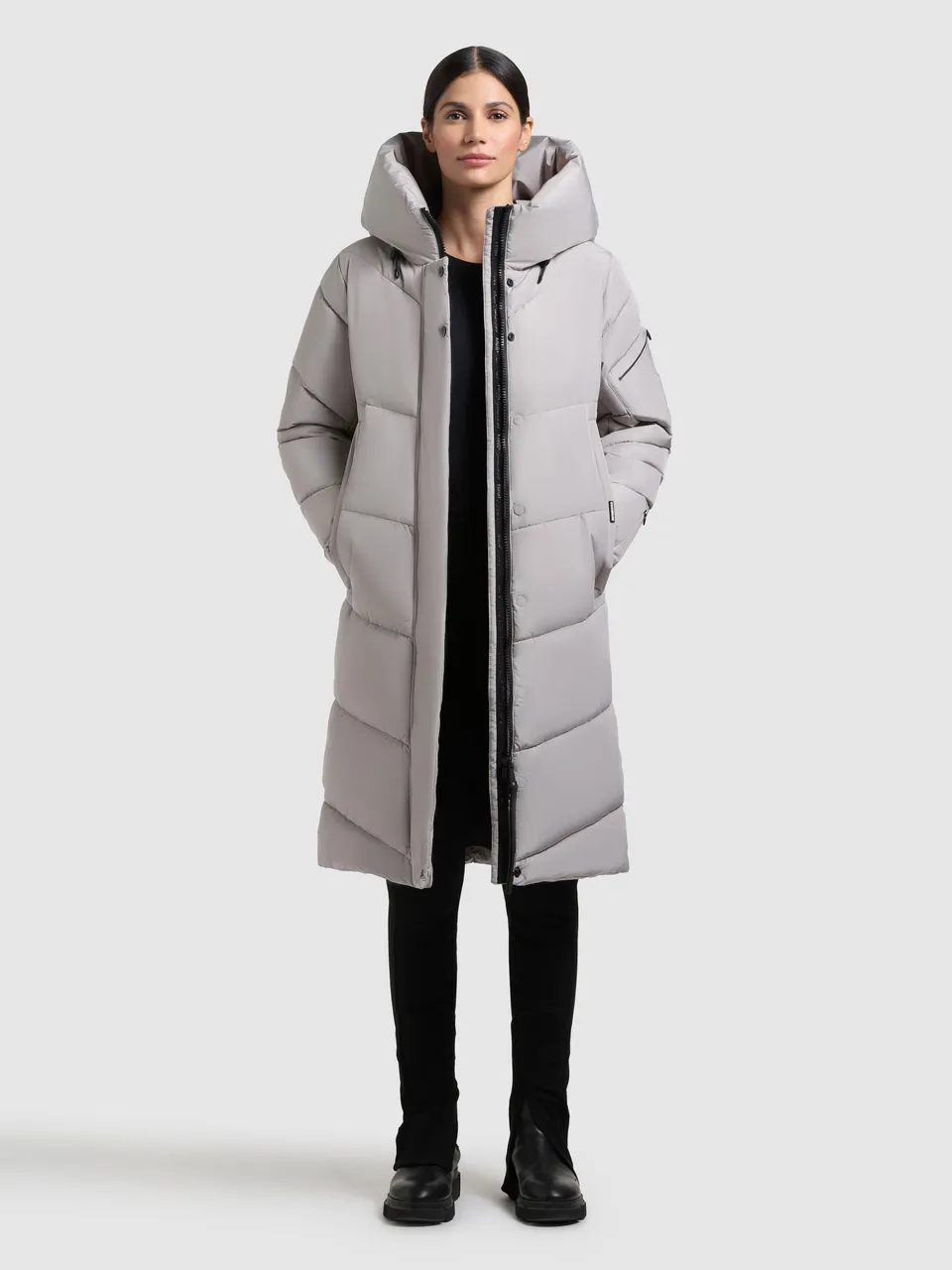khujo-coat-jange2-matt-blizzard-grey-knielanger-damen-steppmantel image 1