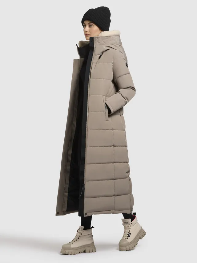 khujo-claresse-teddy-damen-steppmantel-graubeige-wadenlang image 1