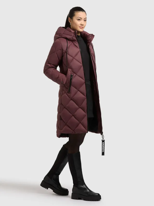khujo-linda-damen-steppmantel-moscato-red-knielang-rautenstepp image 1