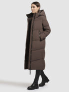 khujo-coat-luga-damen-steppmantel-light-brown-knielang-loose-fit image 2