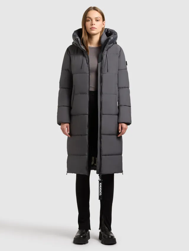 khujo-coat-nalu-steel-grey-knielanger-damen-steppmantel image 1
