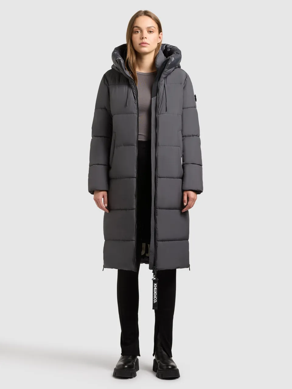 khujo-coat-nalu-steel-grey-knielanger-damen-steppmantel image 1