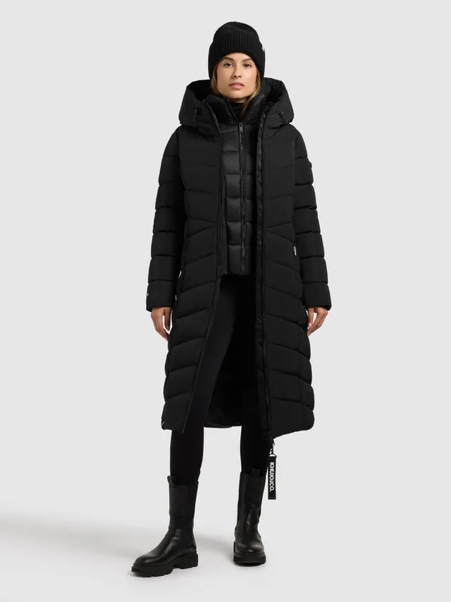 khujo-fiska-2in1-mantel-black-damen-knielanger-steppmantel-mit-herausnehmbarem-e image 1